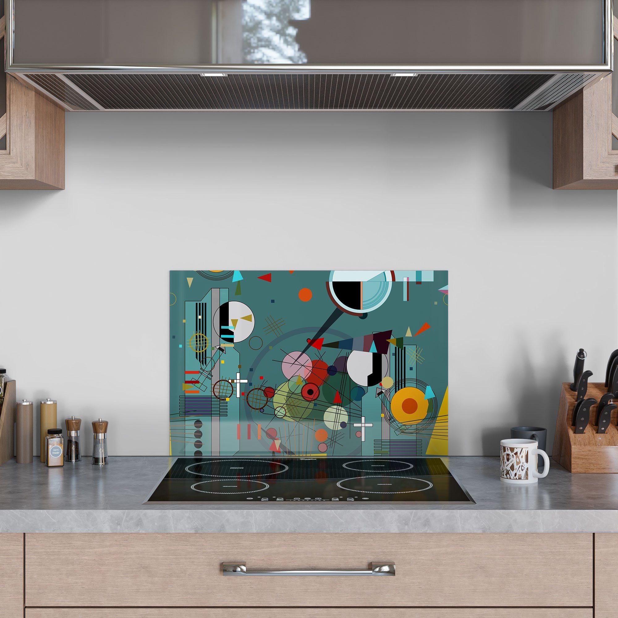 Badrückwand 'Inszenierung Glas Formen', von Herdblende DEQORI Küchenrückwand Spritzschutz