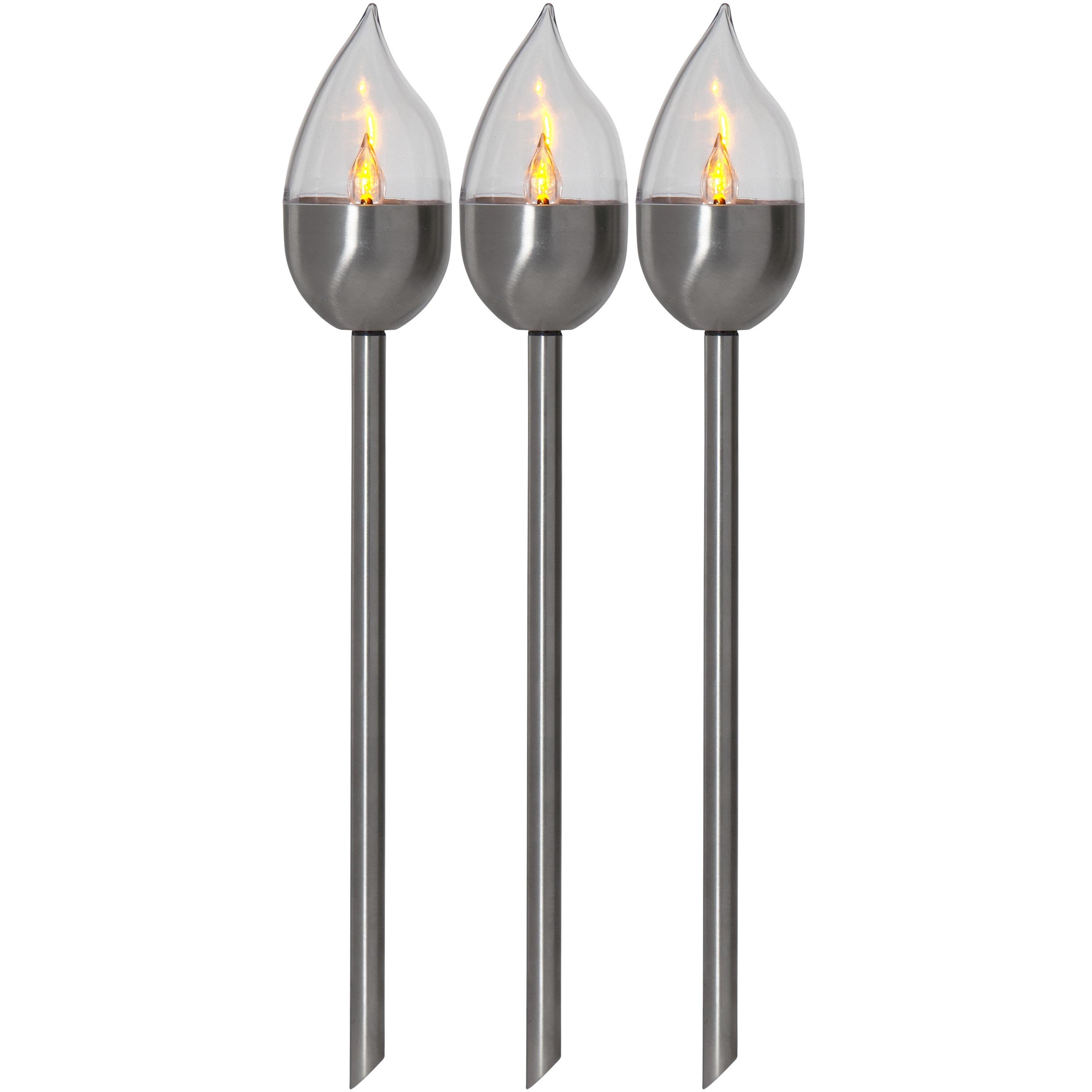 STAR TRADING LED Solarleuchte Olympus, Solarpoller 3er Set Olympus, 3 Stück, Wegleuchten, Flammen-Design, Sil