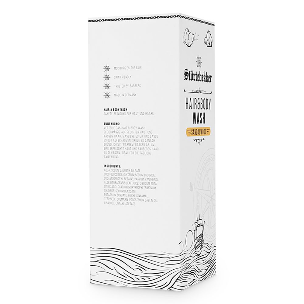 Störtebekker Duschgel - Hair & Body Wash 2in1 - Frischer Sandelholz Duft, Sanfte Pflege für Haare & Haut - Spendet Feuchtigkeit durch Aloe Vera