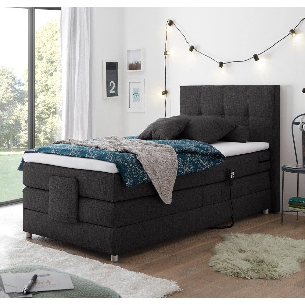 Lomadox Boxspringbett MANAUS-09, in anthrazit, Härtegrad H2, 120x200cm, elektrisch verstellbar