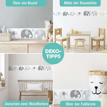 lovely label Bordüre Elefanten grau/blau - Wanddeko Kinderzimmer, selbstklebend