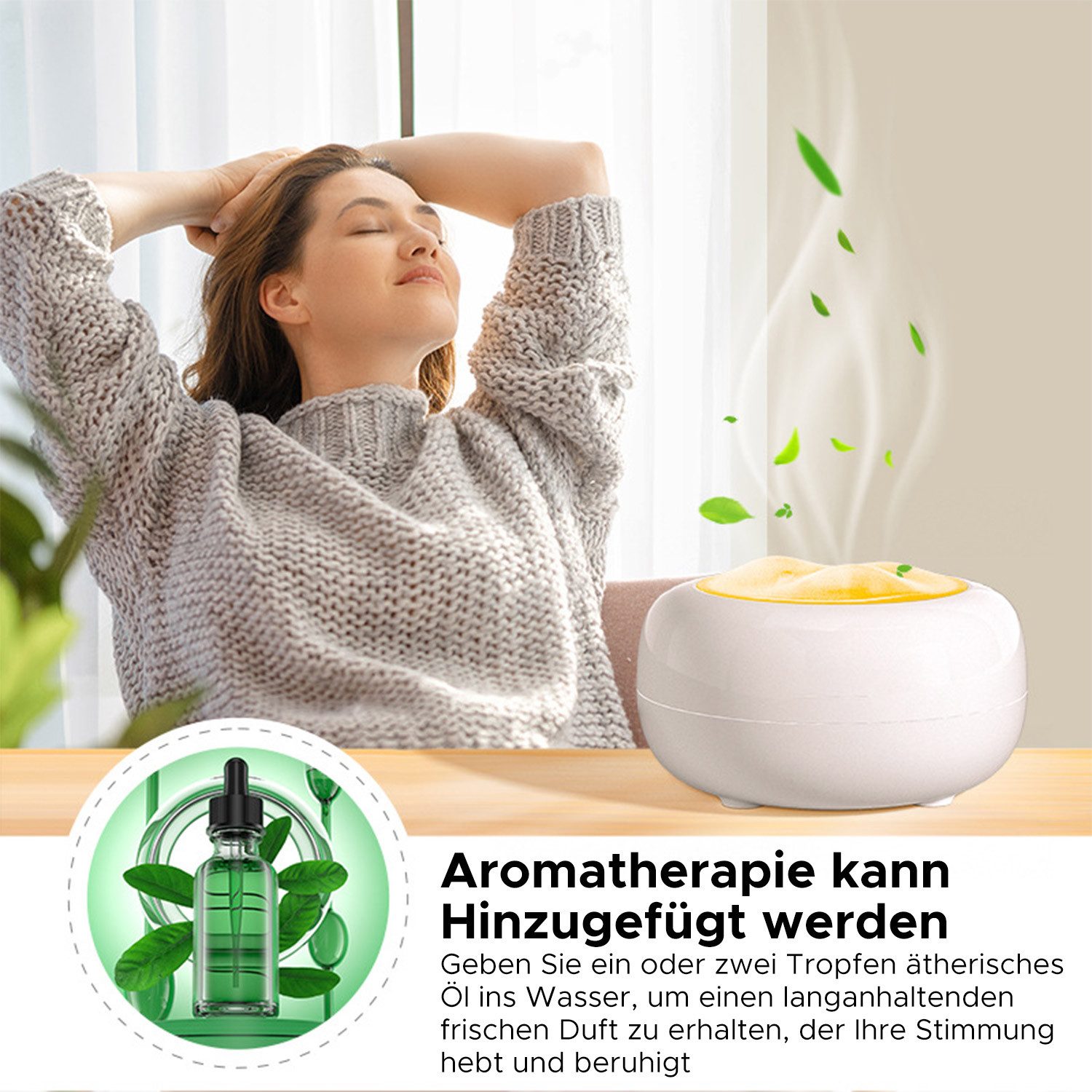 Refttenw Luftbefeuchter Aromatherapie-Diffusor, Luftbefeuchter, 7 Lichter, 300 ml