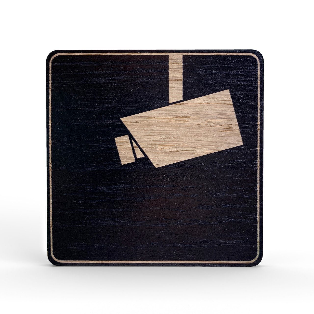 SignSystems Hinweisschild Tello Wood - Türschild aus Holz, (Eiche Furnier - eckig, 10,0 x 10,0 cm - Farbe: schwarz - 3M Klebestripe auf der Rückseite, Symbol: VIDEOÜBERWACHUNG), Qualität made in Germany