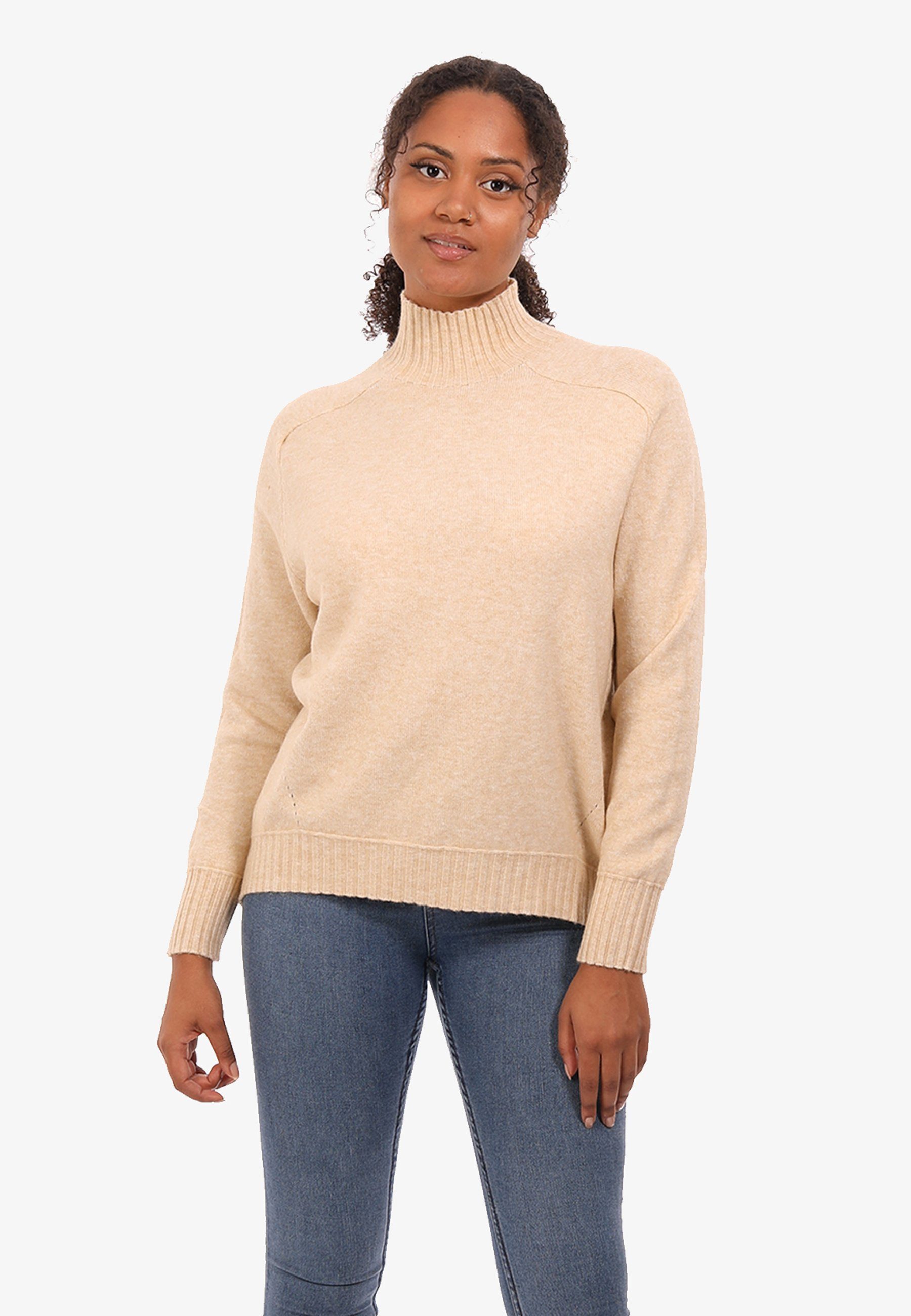 YC Fashion & Style Strickpullover Pullover aus Feinstrick mit Rollkragen One Size (1-tlg) in Unifarbe beige | Strickpullover