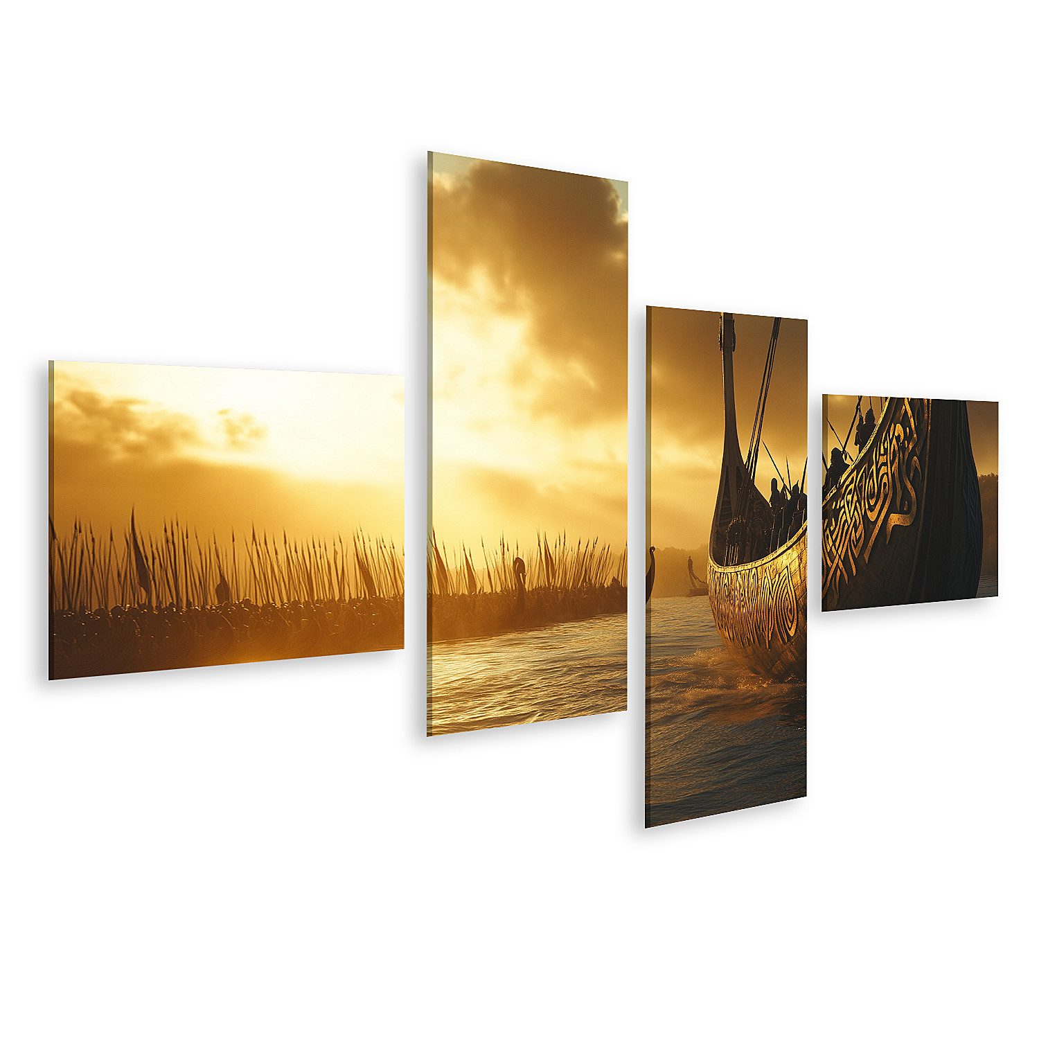 Leinwandbild Wikingerflotte bei Sonnenaufgang
