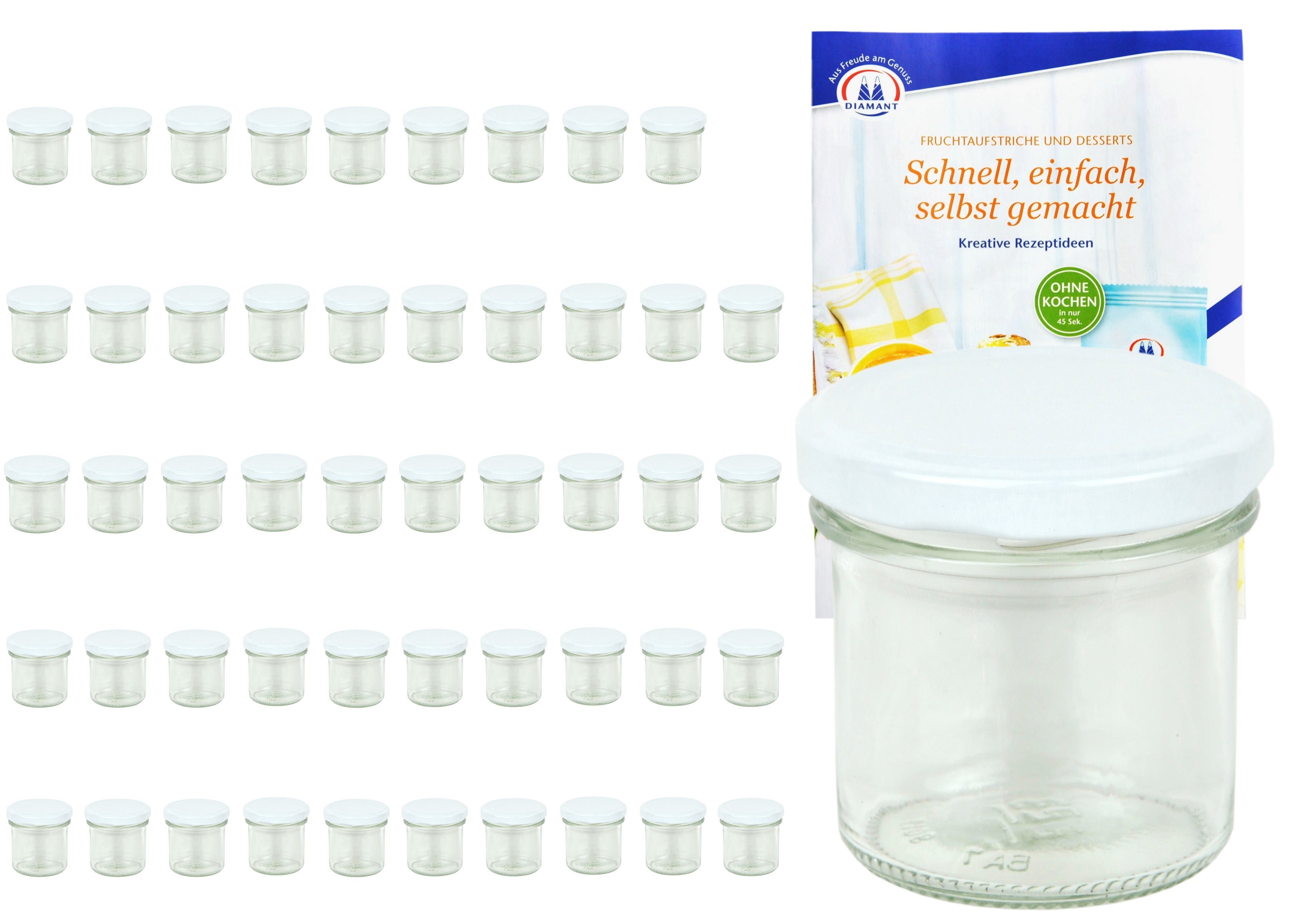 MamboCat Einmachglas 50er Set Sturzglas 167 ml To 66 weißer Deckel incl. Diamant Rezeptheft, Glas