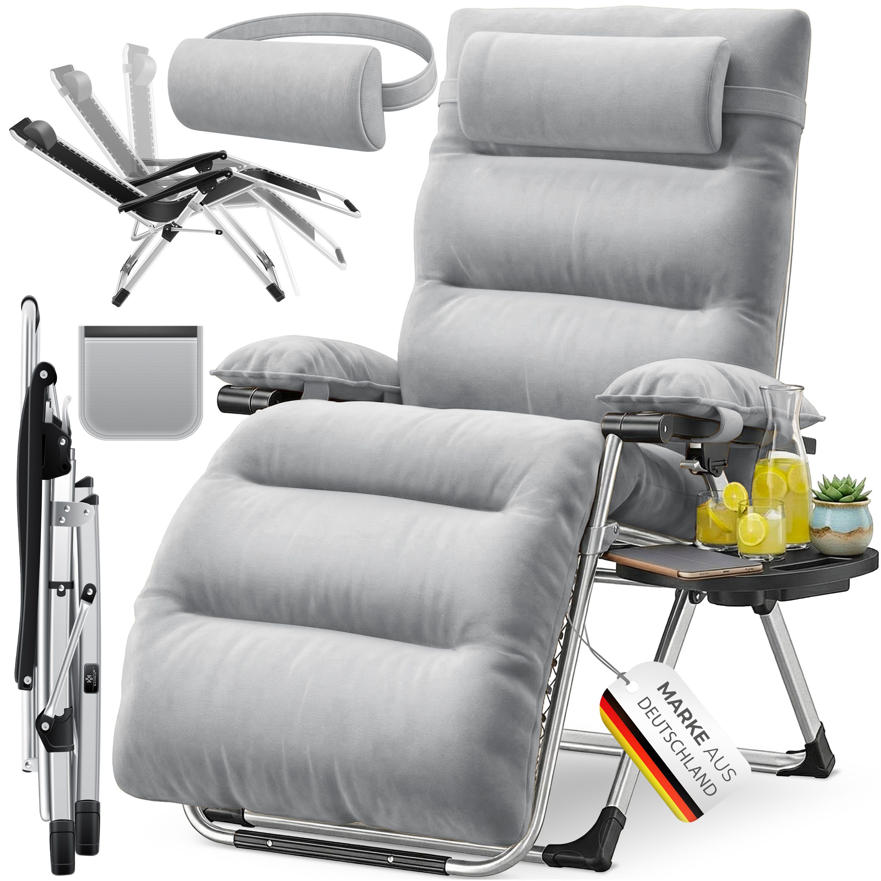 KESSER Gartenliege, Sonnenliege Liegestuhl Klappbar + Nackenkissen Gartenstuhl