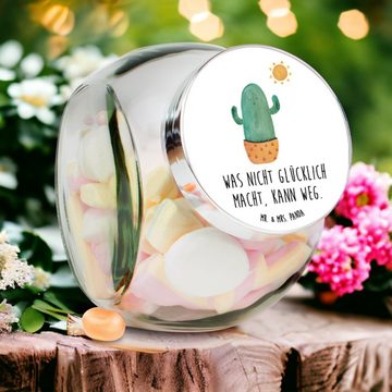 Mr. & Mrs. Panda Vorratsglas XL 2000ml Kaktus Sonne - Weiß - Geschenk, Kakteen, Keksbehälter, Lieb, Premium Glas, (1-tlg), Hochwertiger Druck