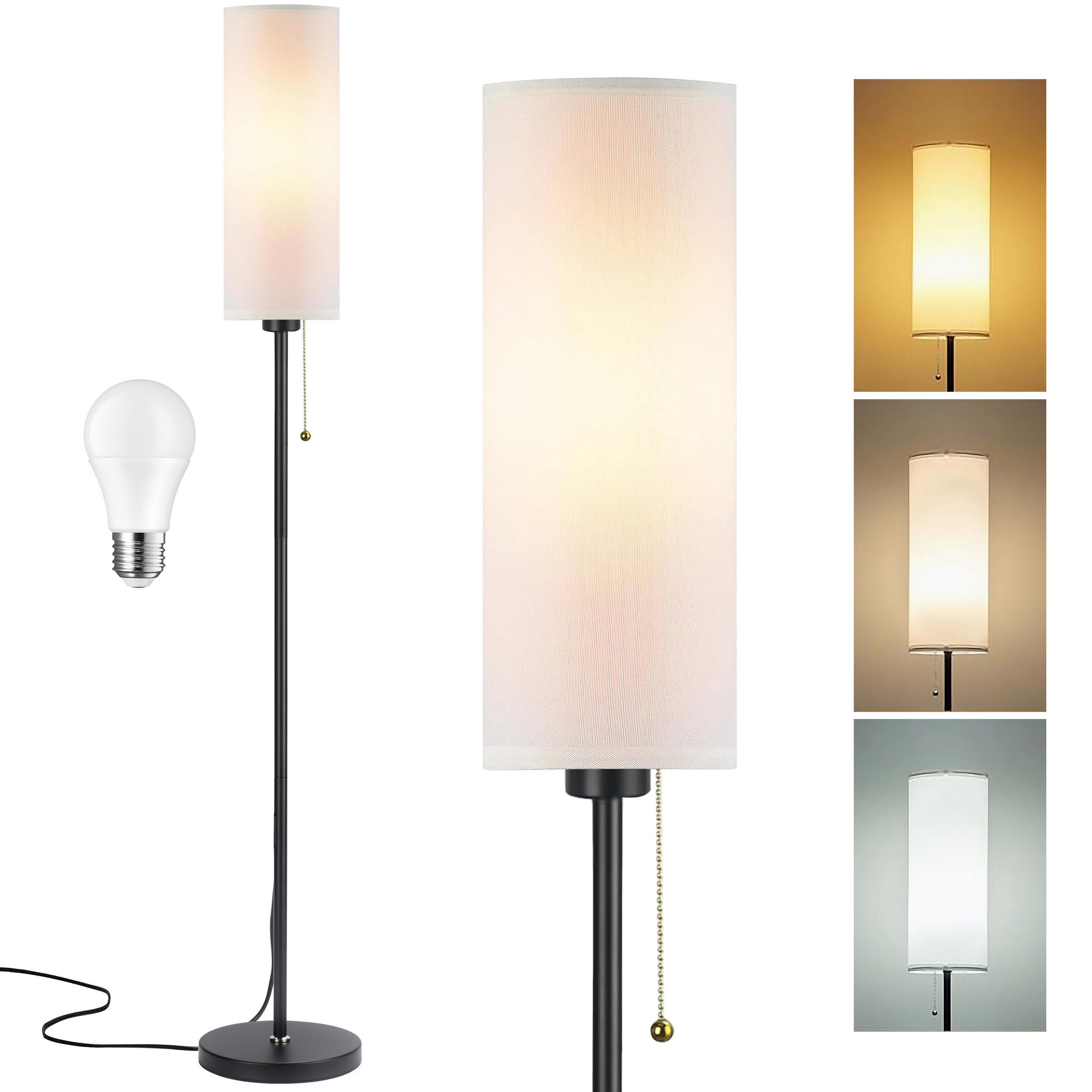 Ophy Stehlampe Stehleuchte aus Leinen mit Kettenschalter, inkl. 9‑W‑LED, 3 Farbtemperaturen, Standard-Stehlampe für Wohnzimmer & Wohnräume