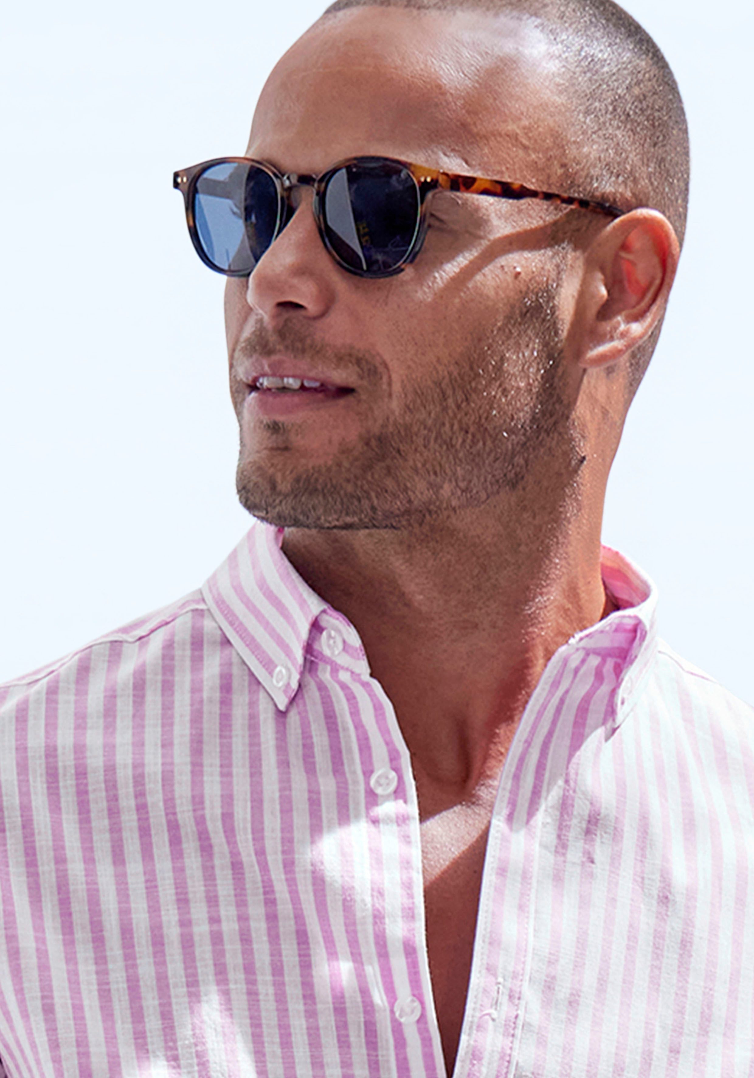 John Devin Kurzarmhemd Regular Fit, Streifenhemd mit Button-down-Kragen aus reiner Baumwolle