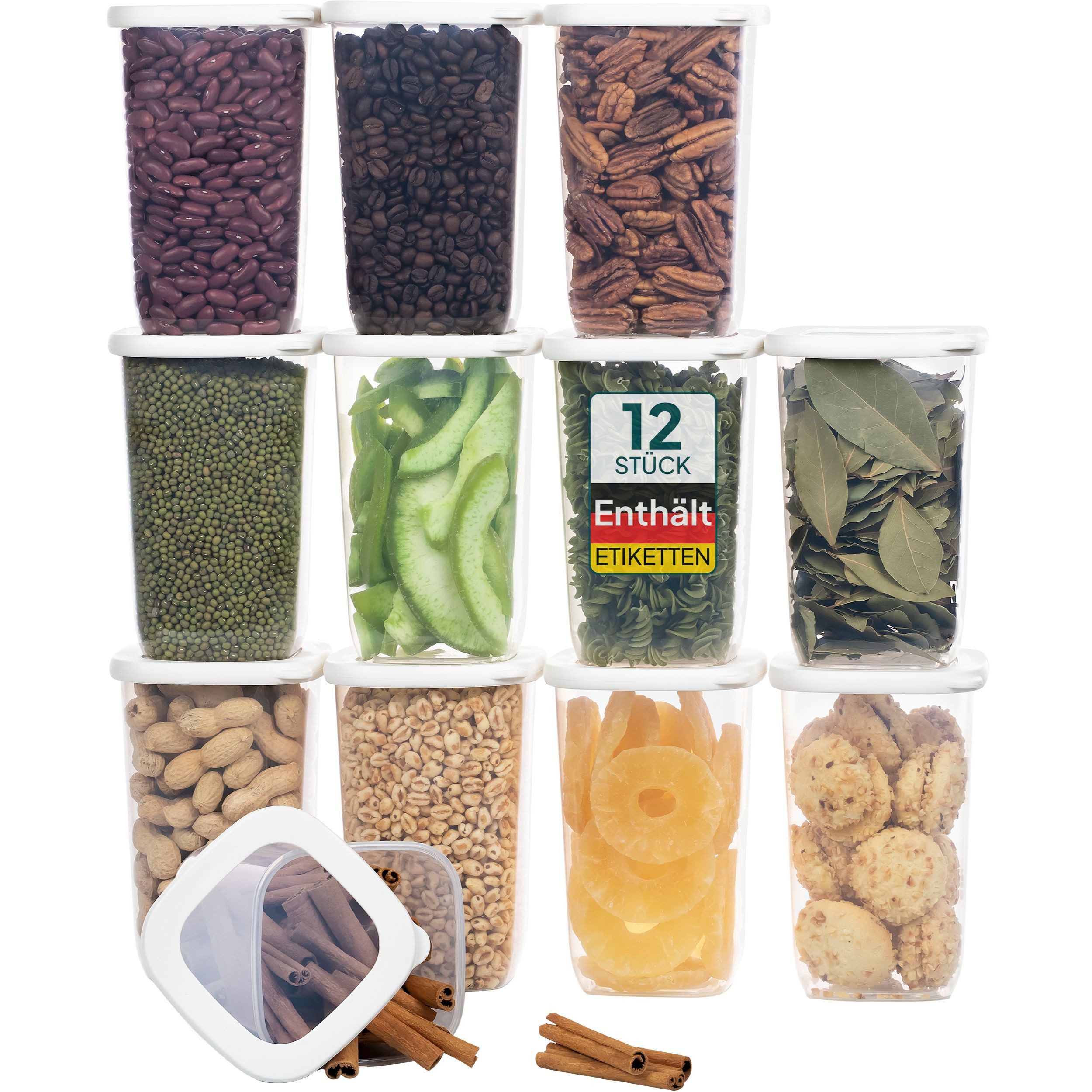 uandu home Vorratsdose Vorratsdosen mit Deckel Luftdicht, Vorratsbehälter Set, BPA Frei, (Vorratsbehälter Set, Aufbewahrungsbox Küche, Luftdichte Aufbewahrungsbox im Set inkl. 80 Etiketten, BPA Frei Kunststoff, Vorratsbehälter Set, Vorratsdosen für alle trockenen Lebensmittel), Tupperdosen Set, Meal Prep Boxen, Aufbewahrungsbox Küche