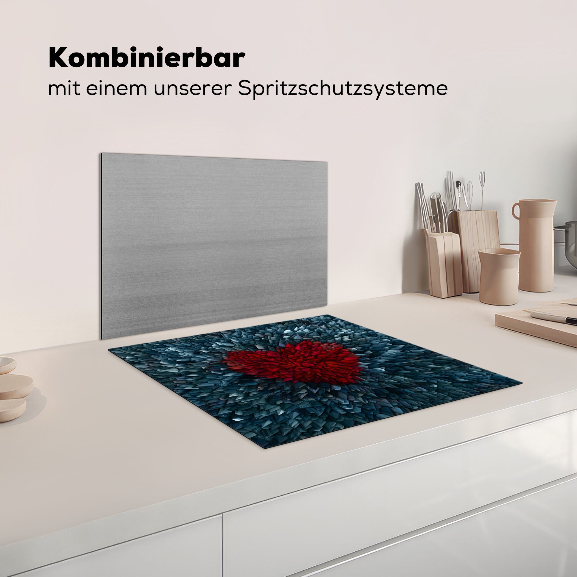 - die für Induktionsmatte Ceranfeldabdeckung - (1 MuchoWow cm, Herdblende-/Abdeckplatte Vinyl, Abstrakt küche, tlg), Figuren, Herz 59x52