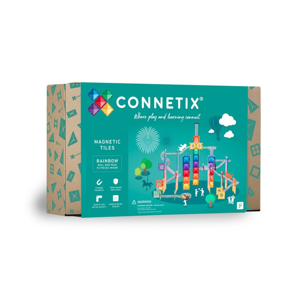 Connetix Kugelbahn Rainbow Ball Run verstärkte Magnete pädagogisches Lernspiel Magnetspielbausteine, (Open Play, 92 Teile), ab 3 Jahren