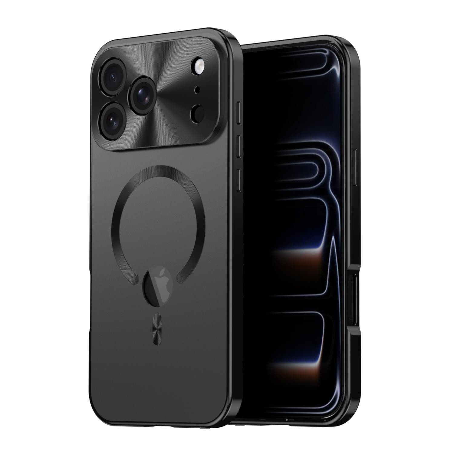 Wigento Handyhülle Für Apple iPhone 17 Pro Full Cover MagSafe Hülle Metallrahmen Schwarz, Magnetverschluss, MagSafe-kompatibel, stoßfest, präzise Aussparungen