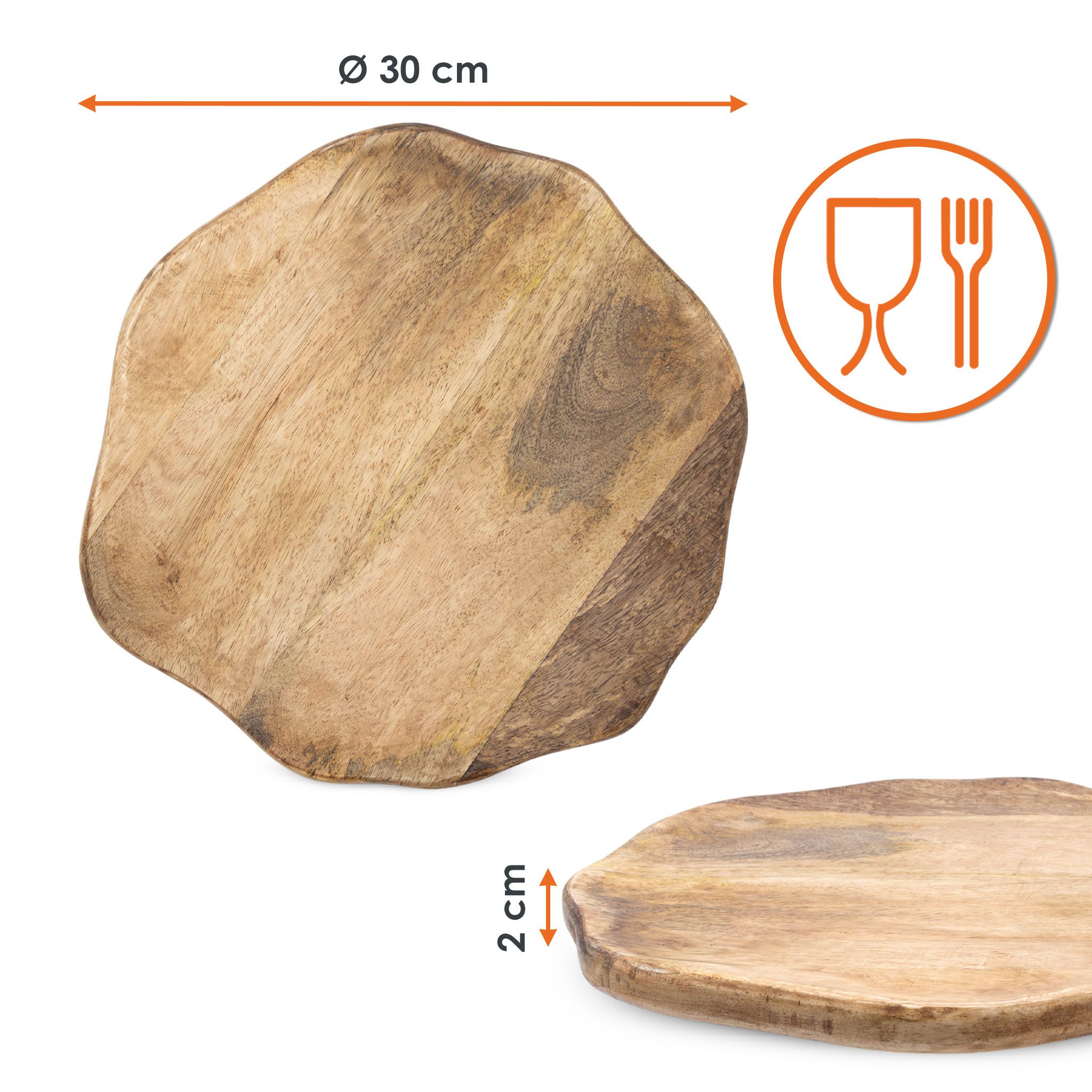 Spetebo Servierteller lebensmittelecht mit Naturkante, Mangoholz, (Einzelartikel, 1-tlg., 1x Servierplatte), mit Anti-Rutsch-Pads