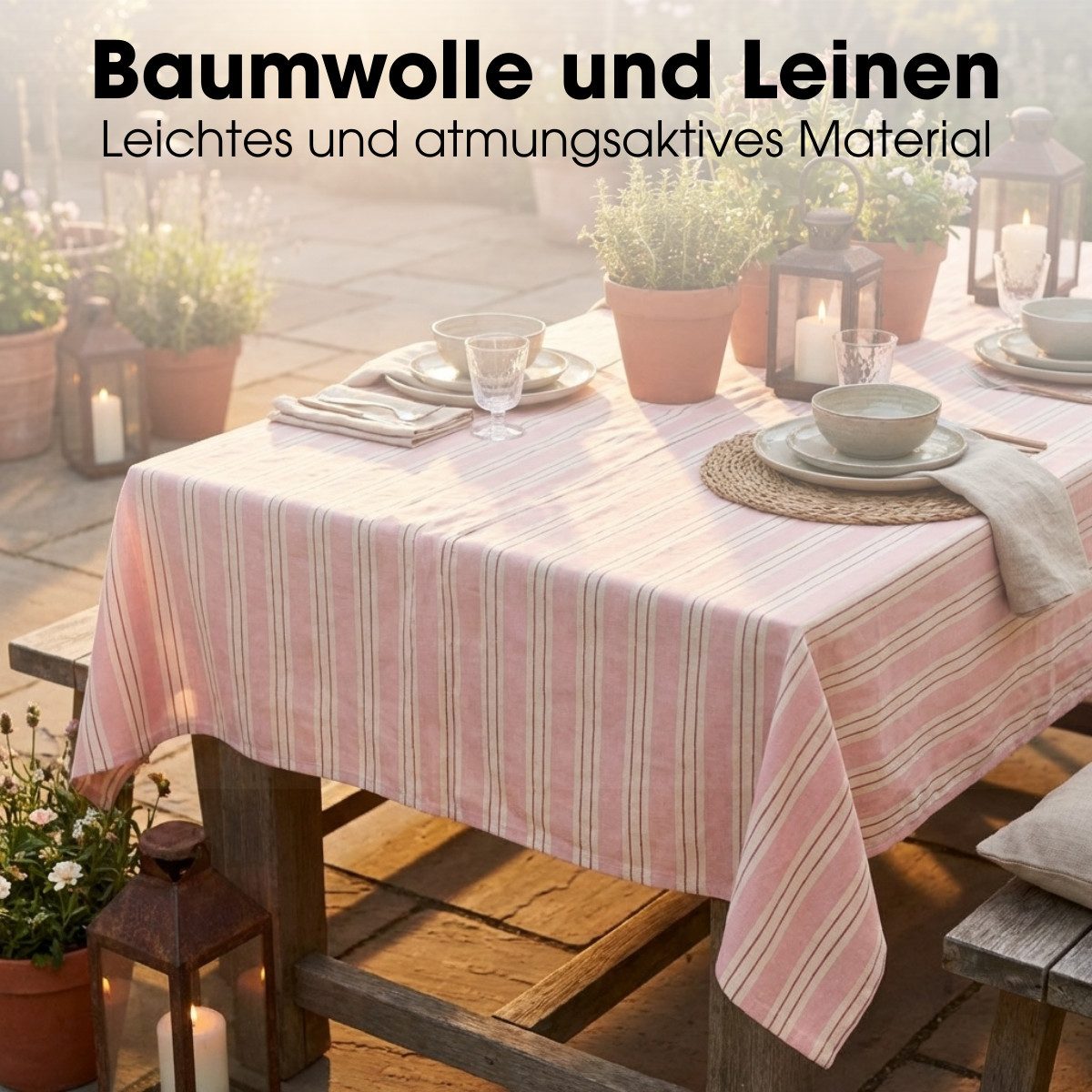 Mica Decorations Tischdecke Mica Decorations Evie Gestreifte Tischdecke - Rosa – Bild 4 von 5