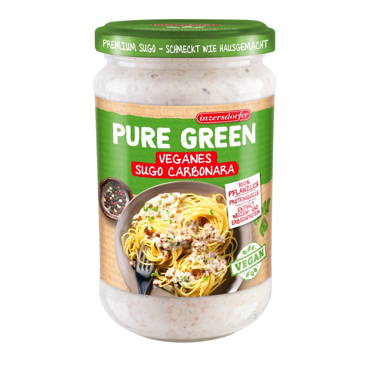 Inzersdorfer Saucen Pure Green veganes Sugo Carbonara, 380 g, Inzersdorfer, 380 g, Vegan