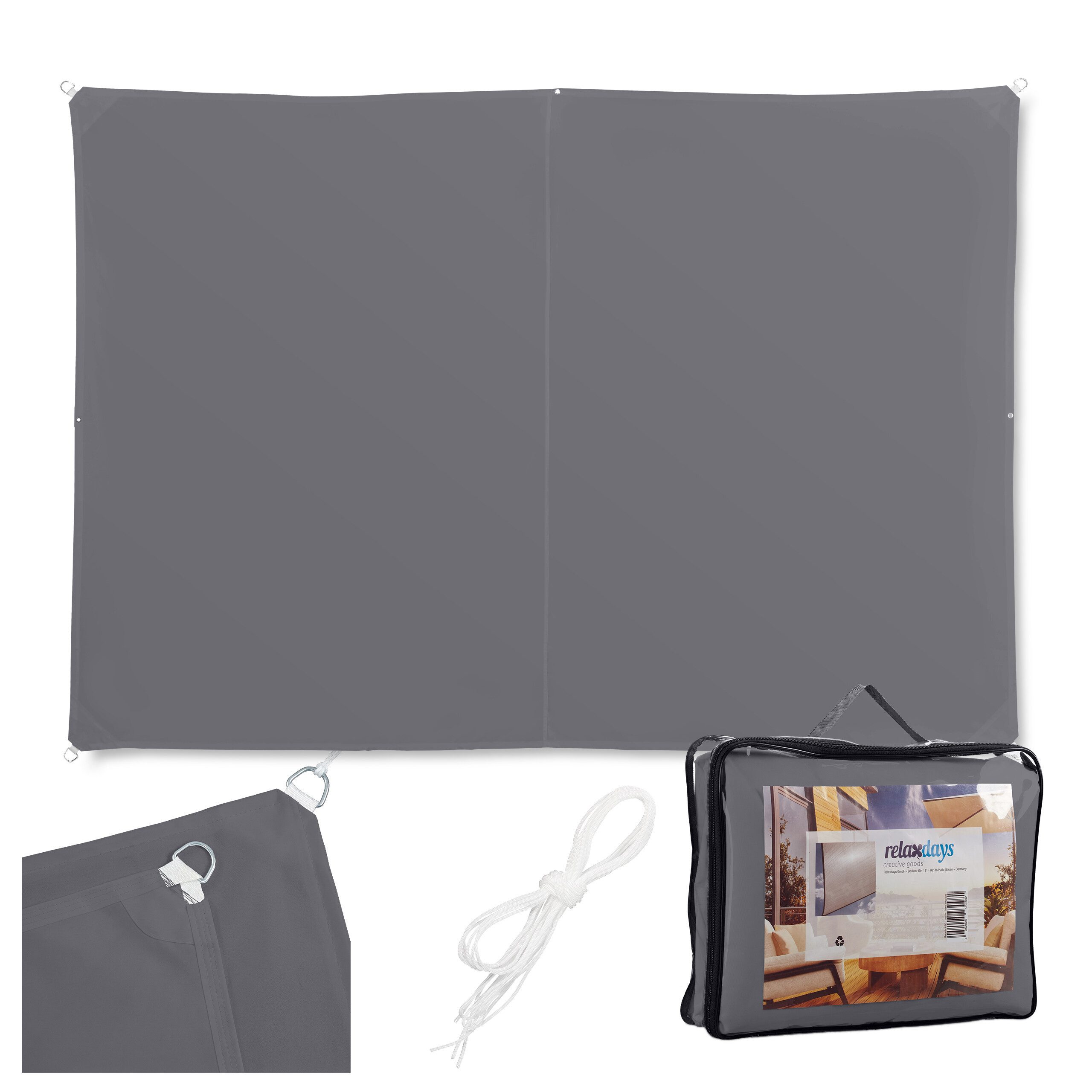 relaxdays Sonnensegel Rechteckiges Sonnensegel grau, 2 x 3 m