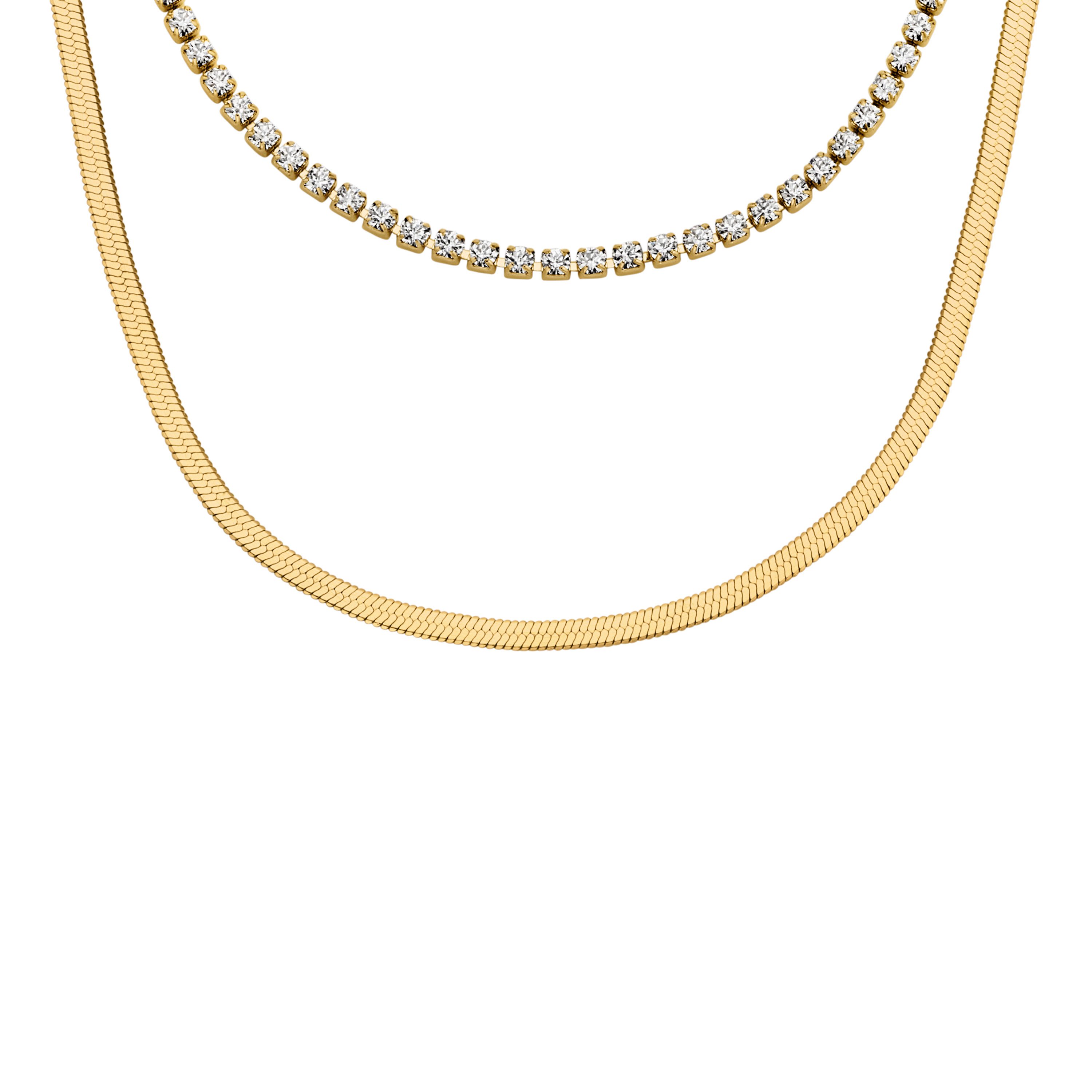 Fossil Kette ohne Anhänger Schmuck Geschenk Edelstahl Halsschmuck ELLIS Layering, mit Glasstein