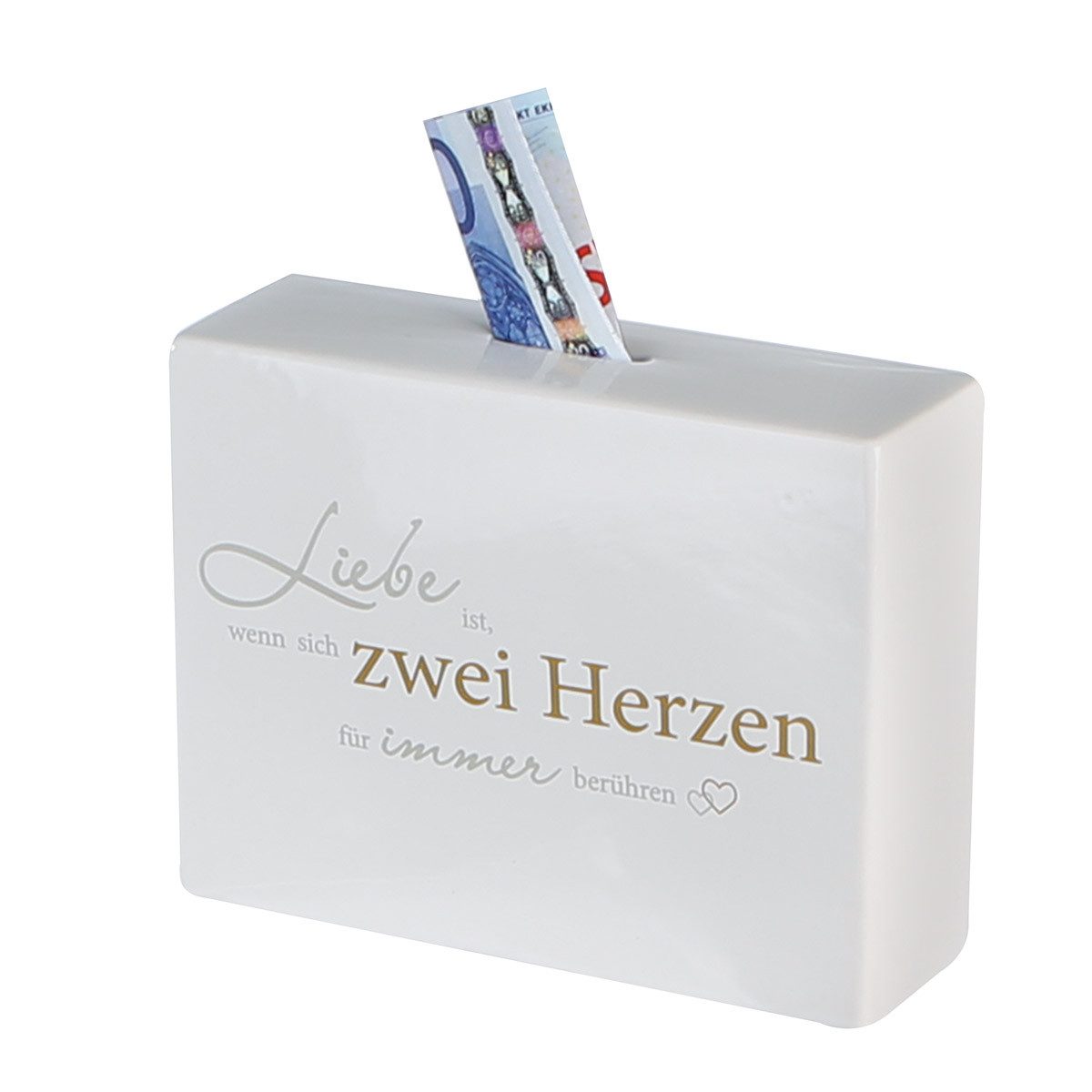 GILDE Dekoobjekt Spardose 56232 Herz an Herz Porzellan Weiß Hochzeit 17,5 cm