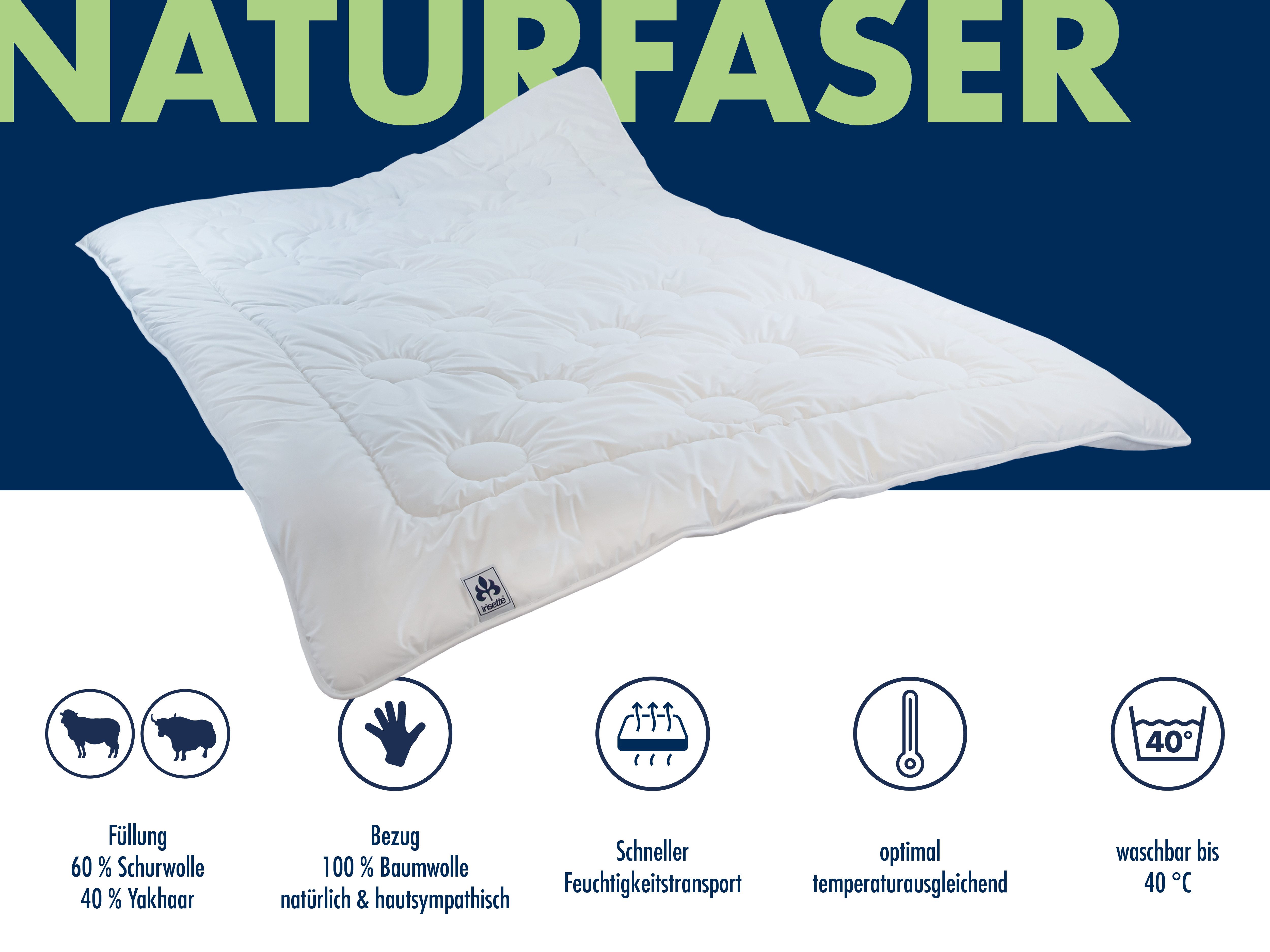 Irisette Naturfaserbettdecke Steppbett Irisette mit Merino-Yakhaar, günstig online kaufen