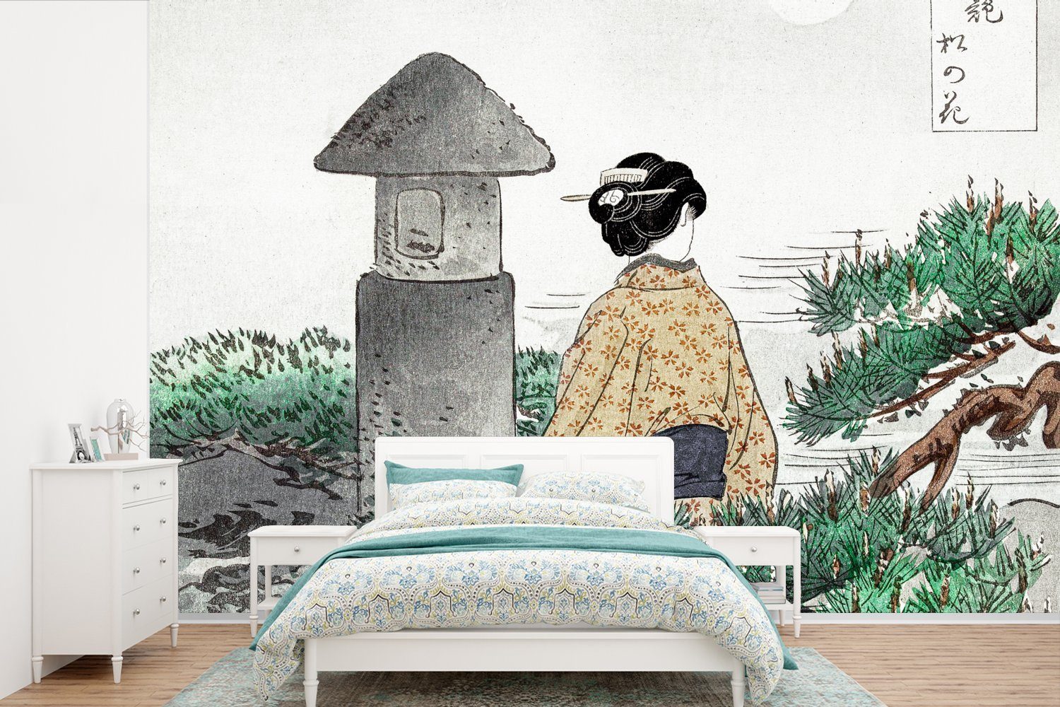MuchoWow Fototapete Frau - St), bedruckt, Wallpaper - Vinyl Wohnzimmer, Schlafzimmer, Kimono, Matt, - Japan für Natur Tapete Kinderzimmer, (6