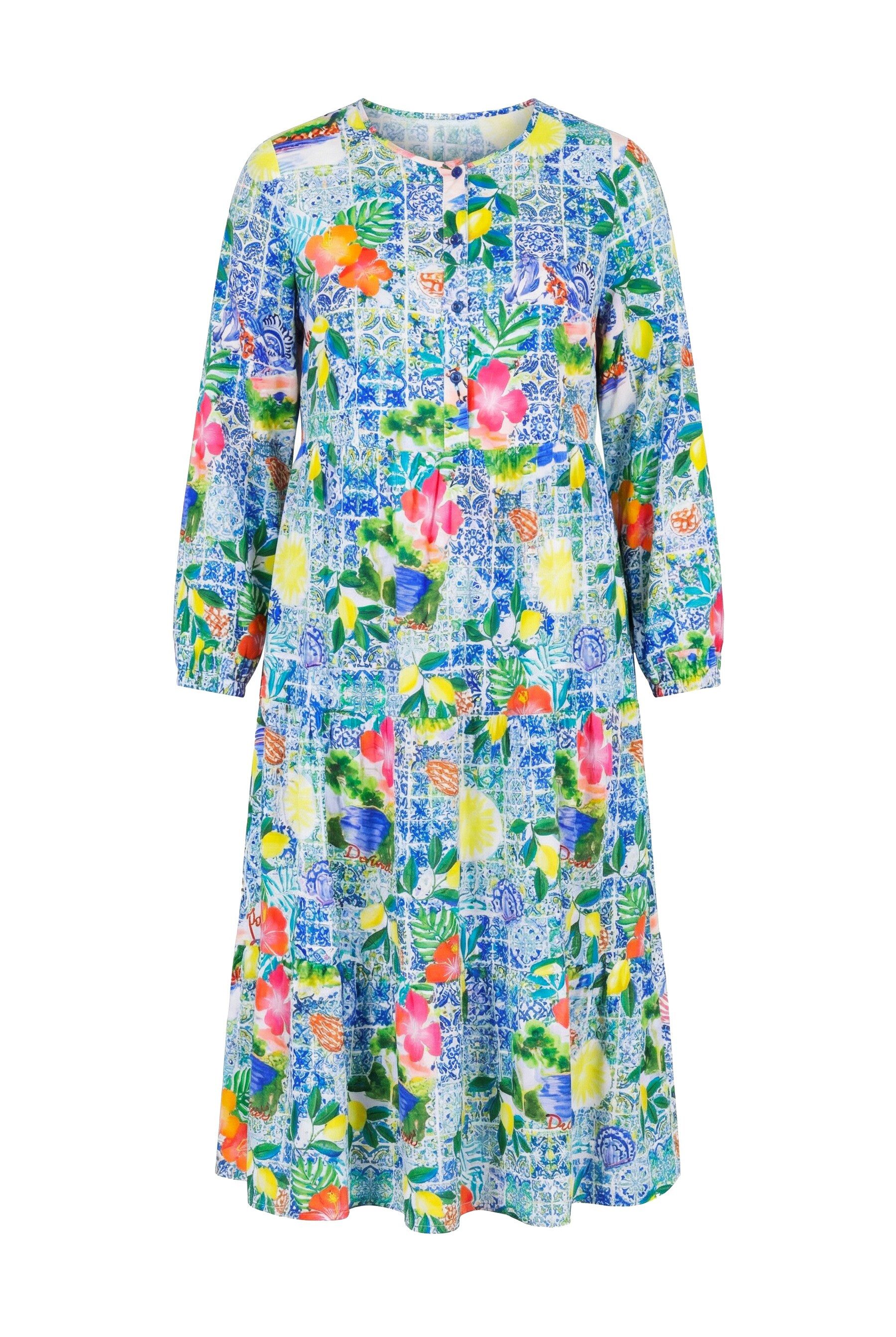 Jerseykleid Maxikleid Capri-Muster Langarm Volants