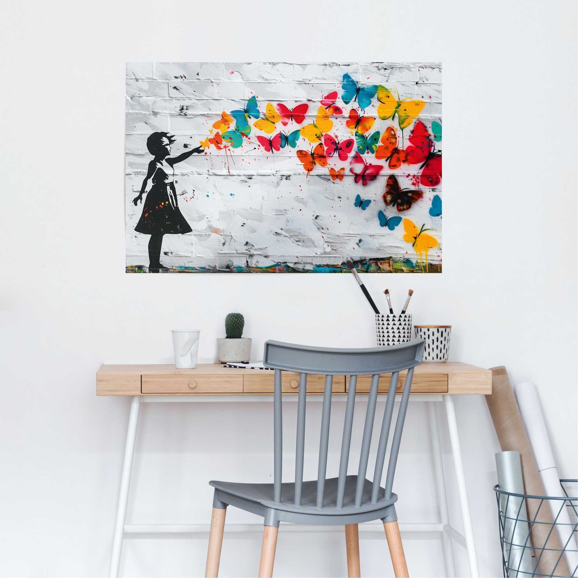 Reinders! Poster Butterfly Girl, Kinderzimmer - Mehrfarbig - 150 gr. Papier - Street Art - 91,5x61 cm
