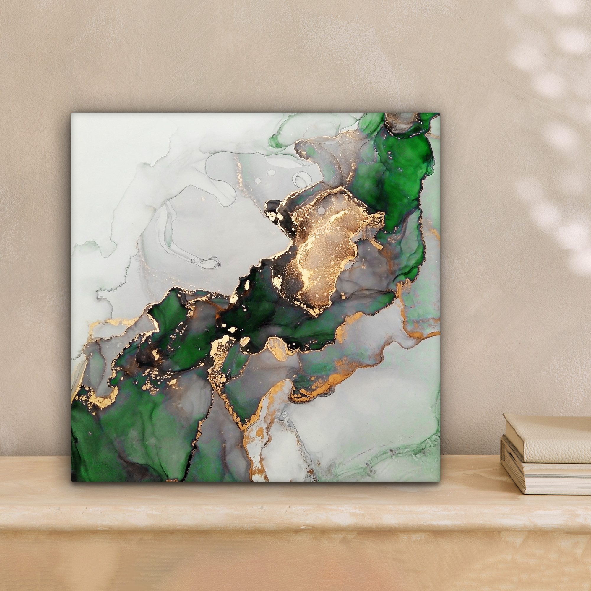 OneMillionCanvasses® Leinwandbild Marmor - Gold - Grün - Luxus, Fotodruck (1 St), Wandbild, Deko Schlafzimmer Wohnzimmer Flur 20x20 cm