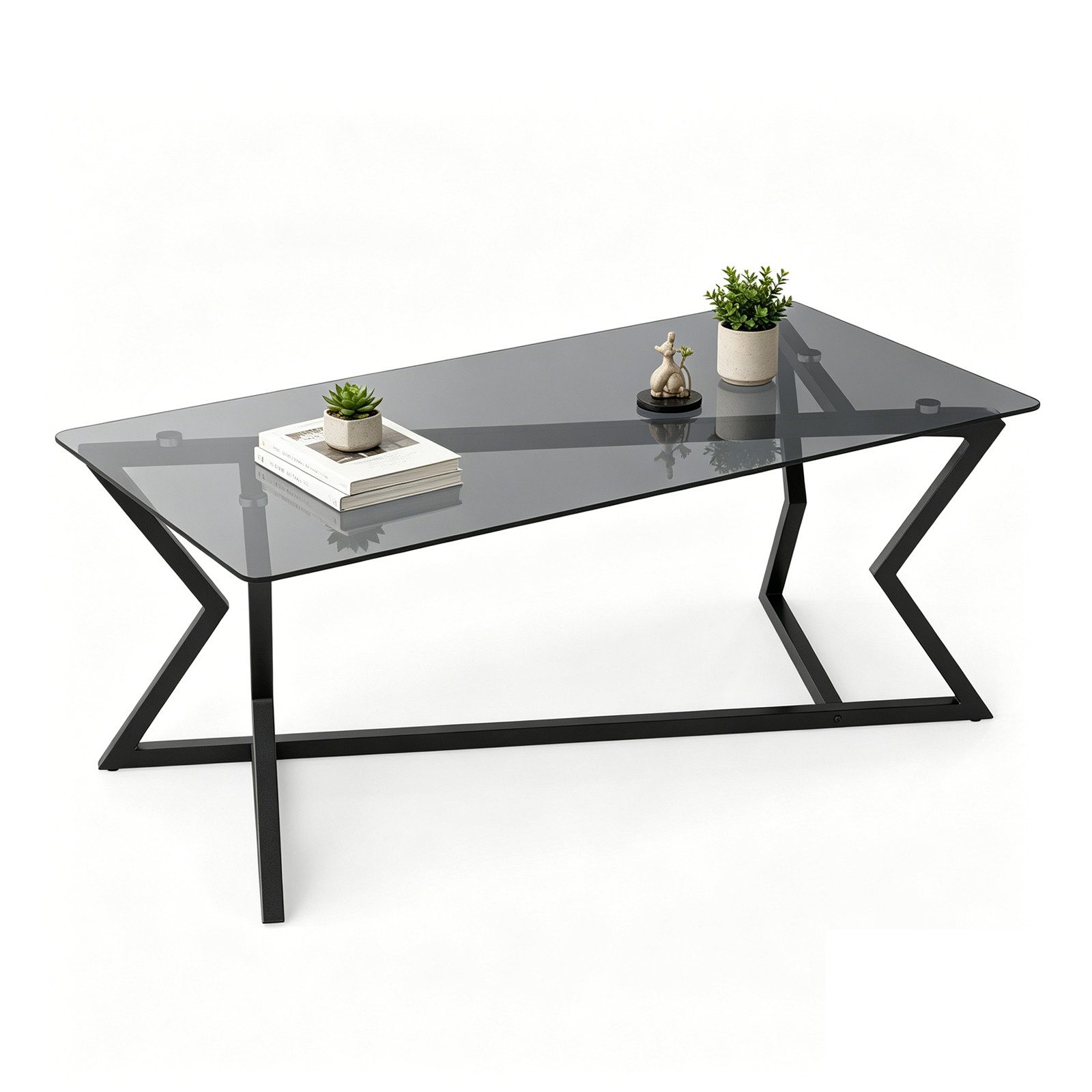 KOMFOTTEU Couchtisch, Glastisch Wohnzimmertisch aus gehärtetem Glas, 110 x 55 x 44,5cm