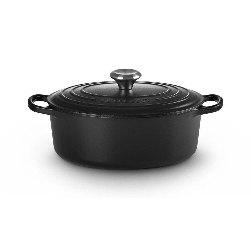LE CREUSET Bräter Bräter mit Deckel 40 cm Signature Schwarz, Emailliertes Gusseisen (Gläserset, 1-tlg., 18x Becher), Schmortopf, Cocotte, Gänsebräter, ca. 12-14 Personen, Ø40cm, Gusseisen