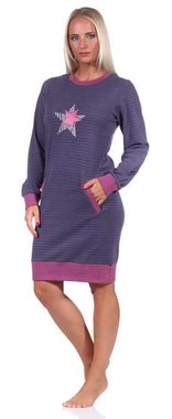 Normann Nachthemd Damen Interlock Nachthemd langarm mit Bündchen und Sternenmotiv