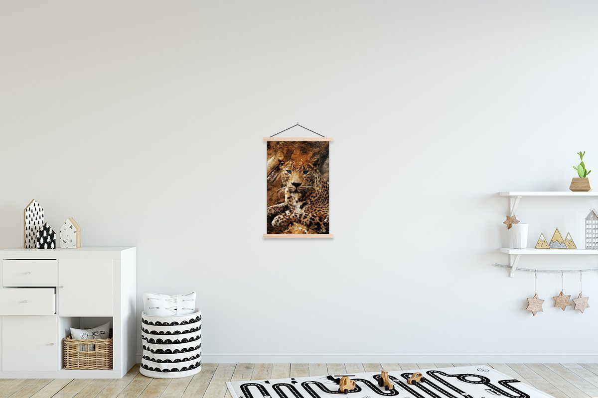 MuchoWow Poster Leopard - Steine - Wand, (1 St), Posterleiste, Textilposter für Wohnzimmer, Bilderleiste, Magnetisch