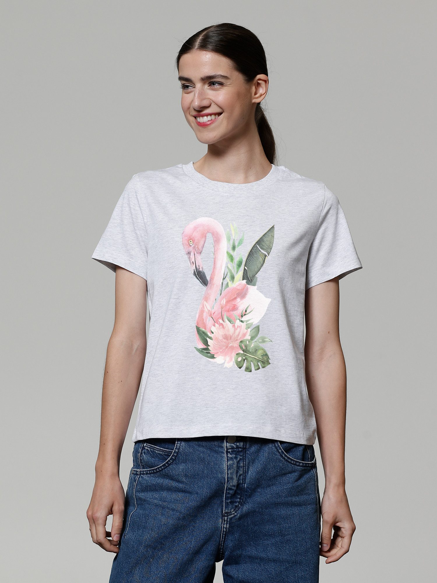 T-Shirt Flamingo mit Blumen