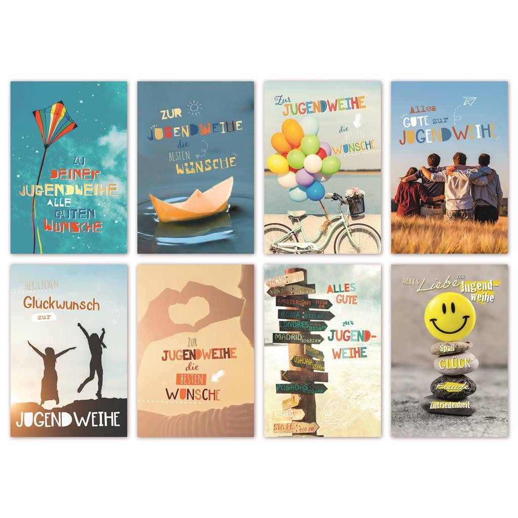 Skorpion Grußkarten Jugendweihe - 100-er Kasten - 8 verschiedene Motive sortiert