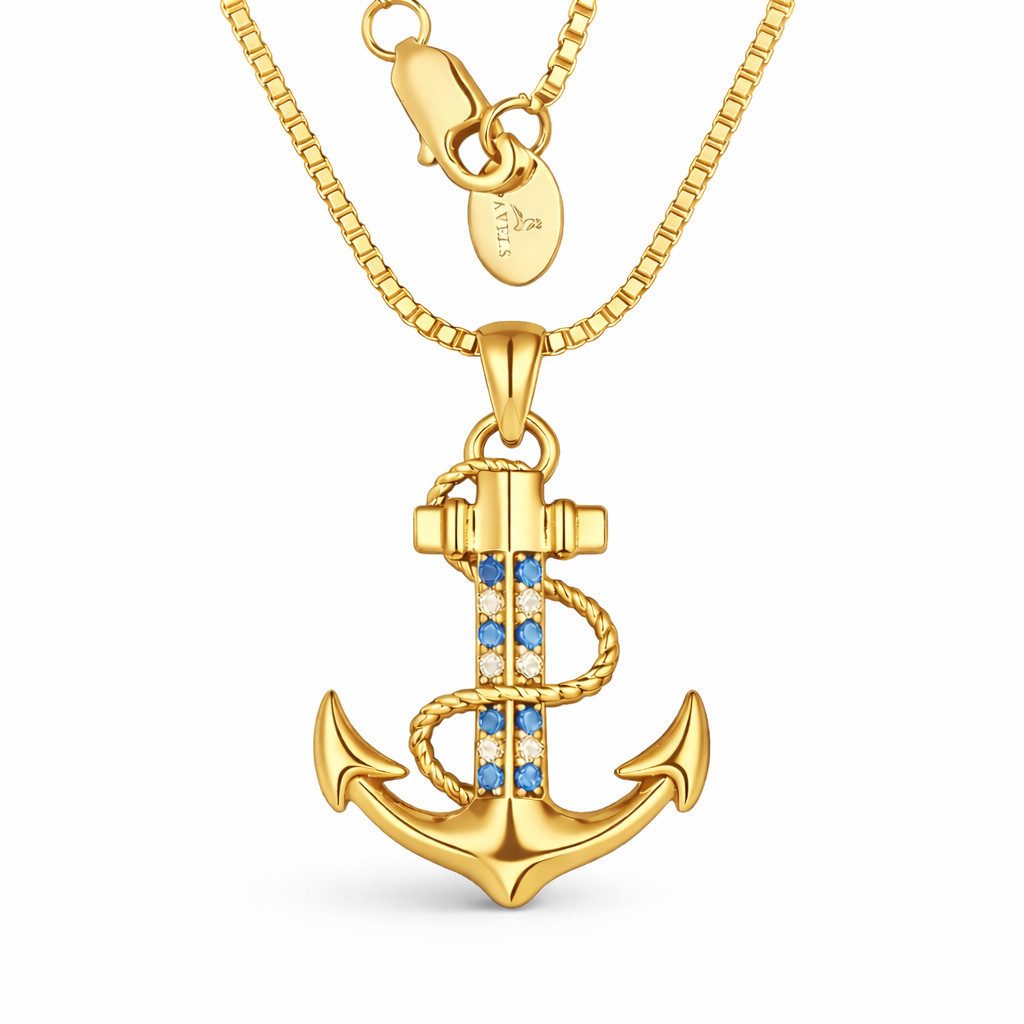 PAVELS Kette mit Anhänger PAVELS Halskette mit Anker – 925er Silber, vergoldet – Symbolschmuck, Schöne Halskette passend zu Jeans, Kleid, Shirt und Sneaker!