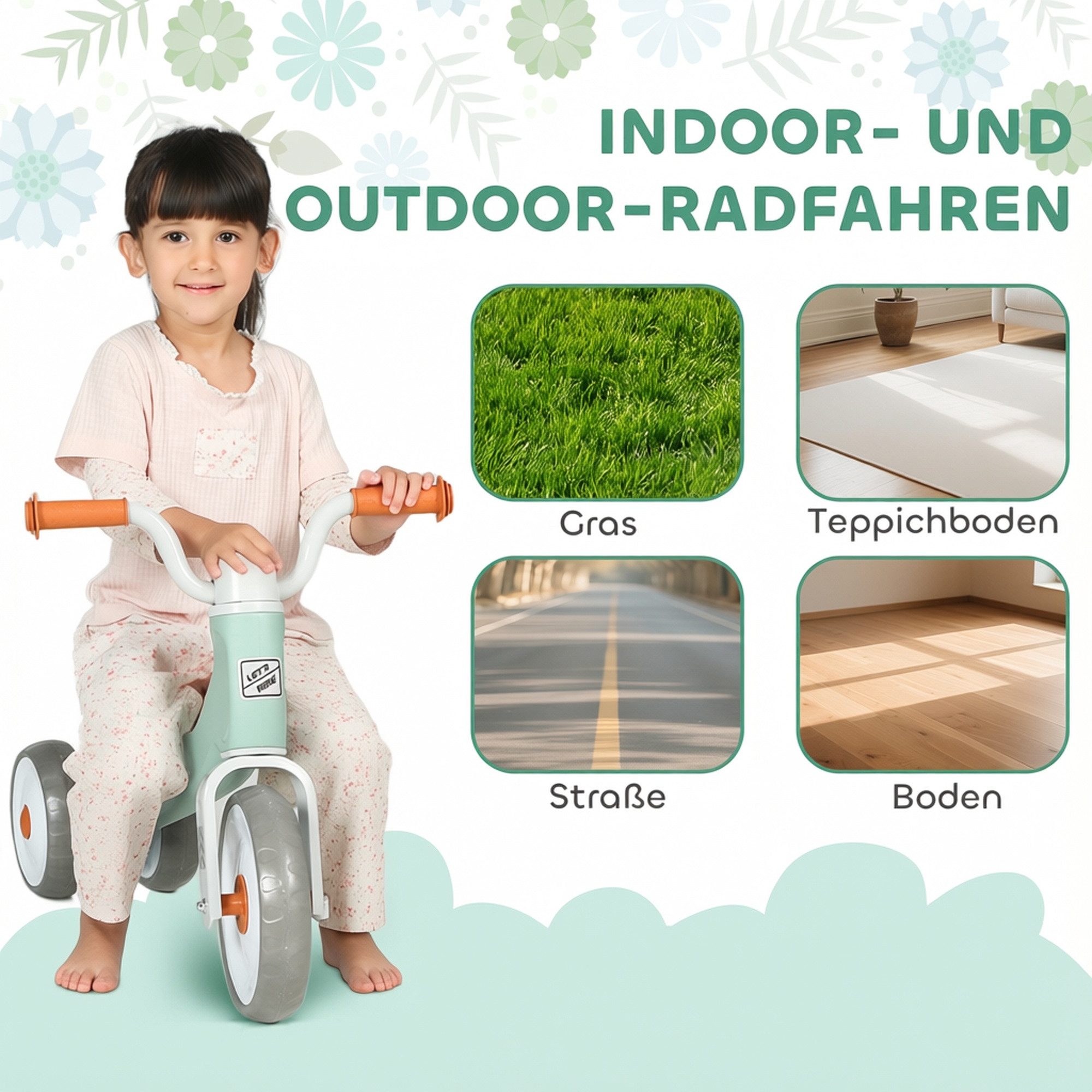 AIYAPLAY Laufrad Lauflernrad ab 1-3 Jahre, Balance Bike für Kleinkinder 21.5 Zoll, mit 3 geräuscharme Räder, Lenkerpolster, Lenker mit 30-Grad-Rotation – Bild 4 von 5