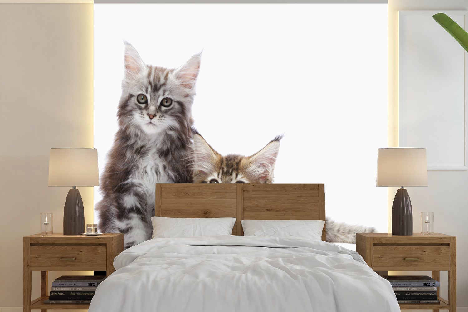 MuchoWow Fototapete Zwei bezaubernde Maine Coon Kätzchen, Matt, bedruckt, (5 St), Vinyl Tapete für Wohnzimmer oder Schlafzimmer, Wandtapete