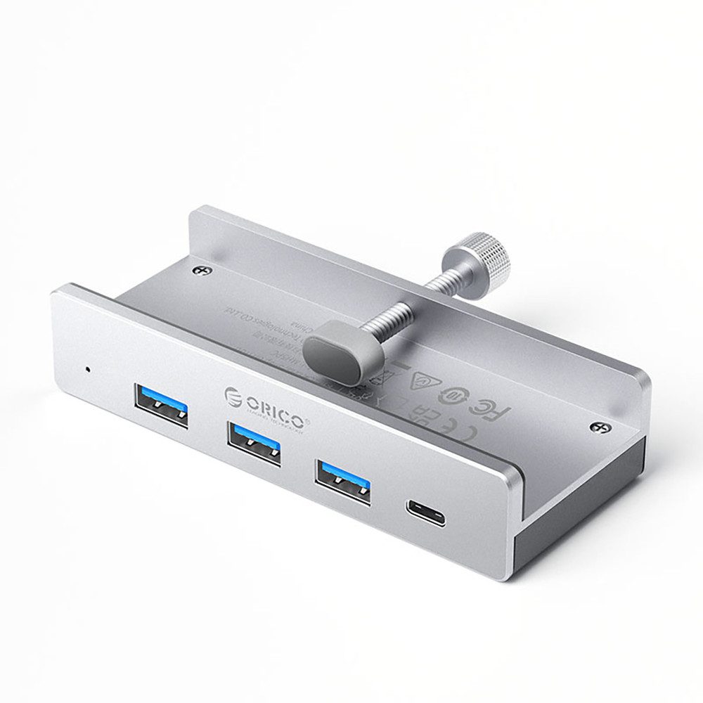ORICO USB-Verteiler Klemmhalterung Anschlusserweiterung HUB (4-in-1, 3x USB-A 3.0, 1x USB-C, 5 Gbit/s, Klemmmontage)
