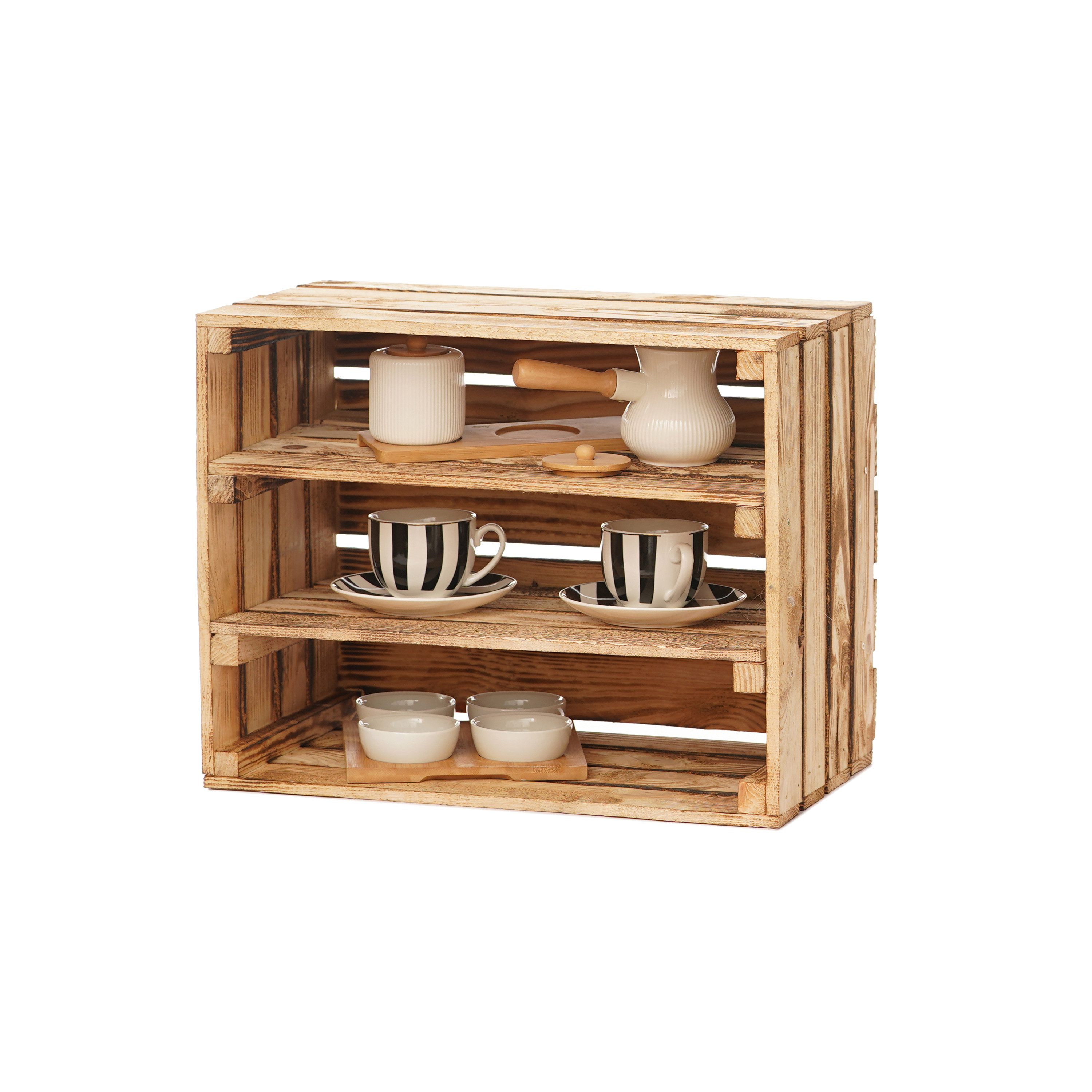 GrandBox Dekokiste Holz Kiste 50x40x30 cm geflammt Vintage mit 2 Brettern (1er Set)
