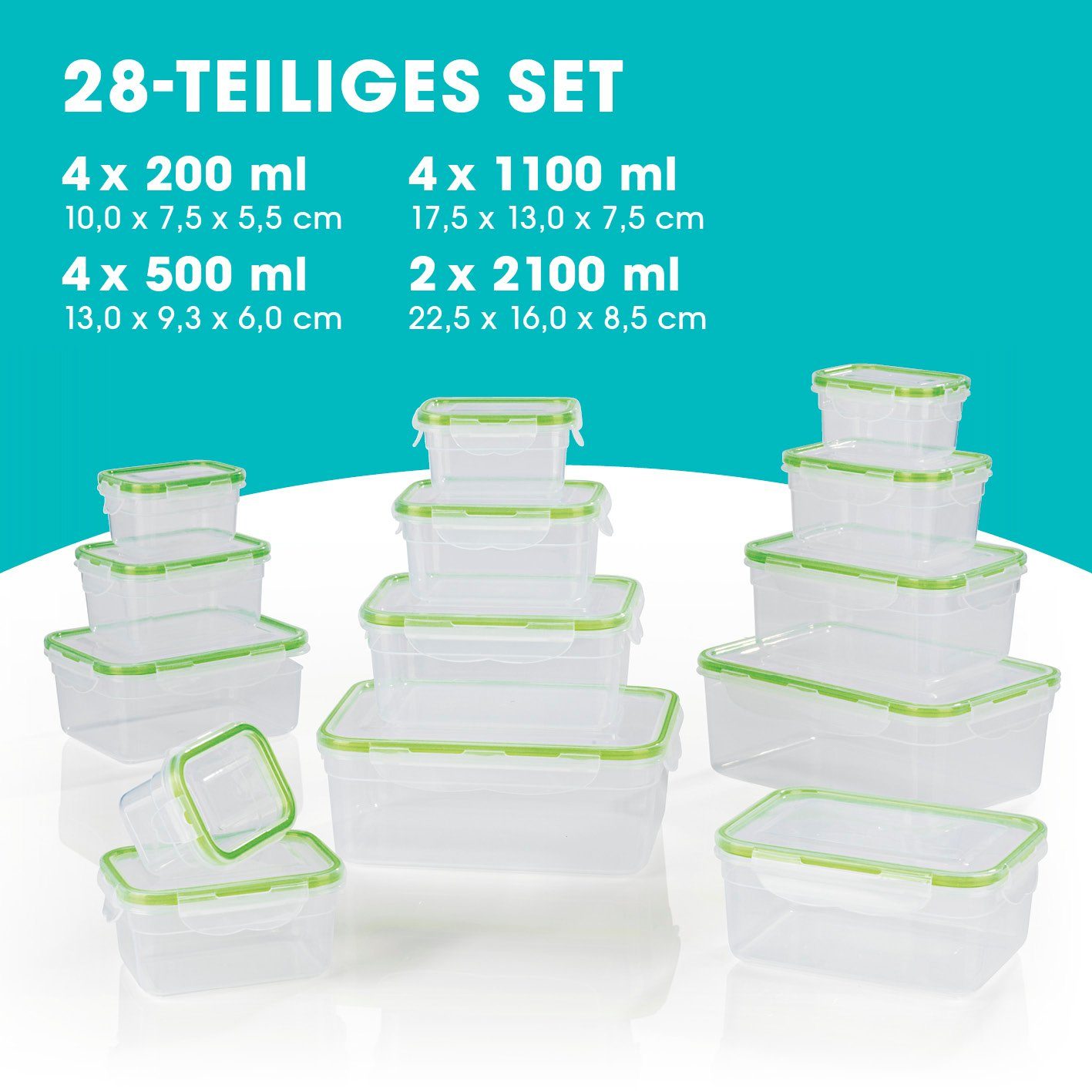 Set, Lunchbox 4x tropfsicher, 1100ml; aufbewahren, 2x 4x 200ml; 28-tlg), 2100ml einfrieren, 4x (14er 500ml; Frischhaltedose GOURMETmaxx