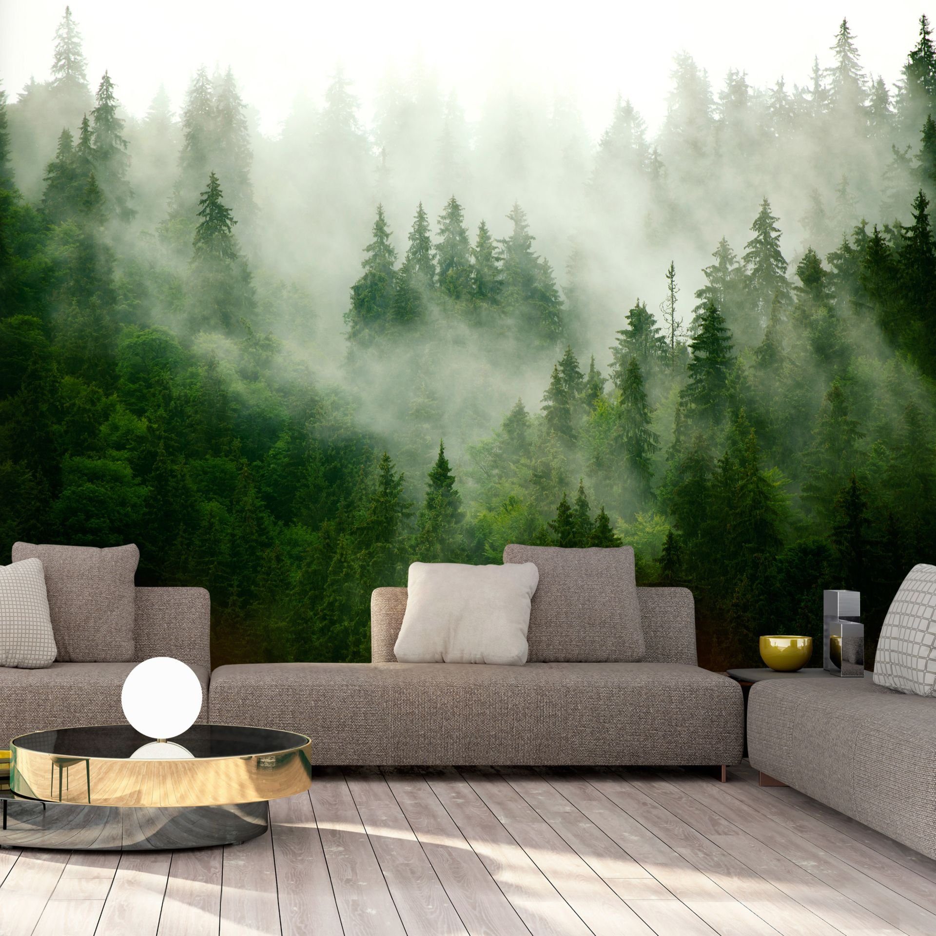KUNSTLOFT Vliestapete Mountain Forest (Green) 1x0.7 m, halb-matt, lichtbeständige Design Tapete | Vliestapeten
