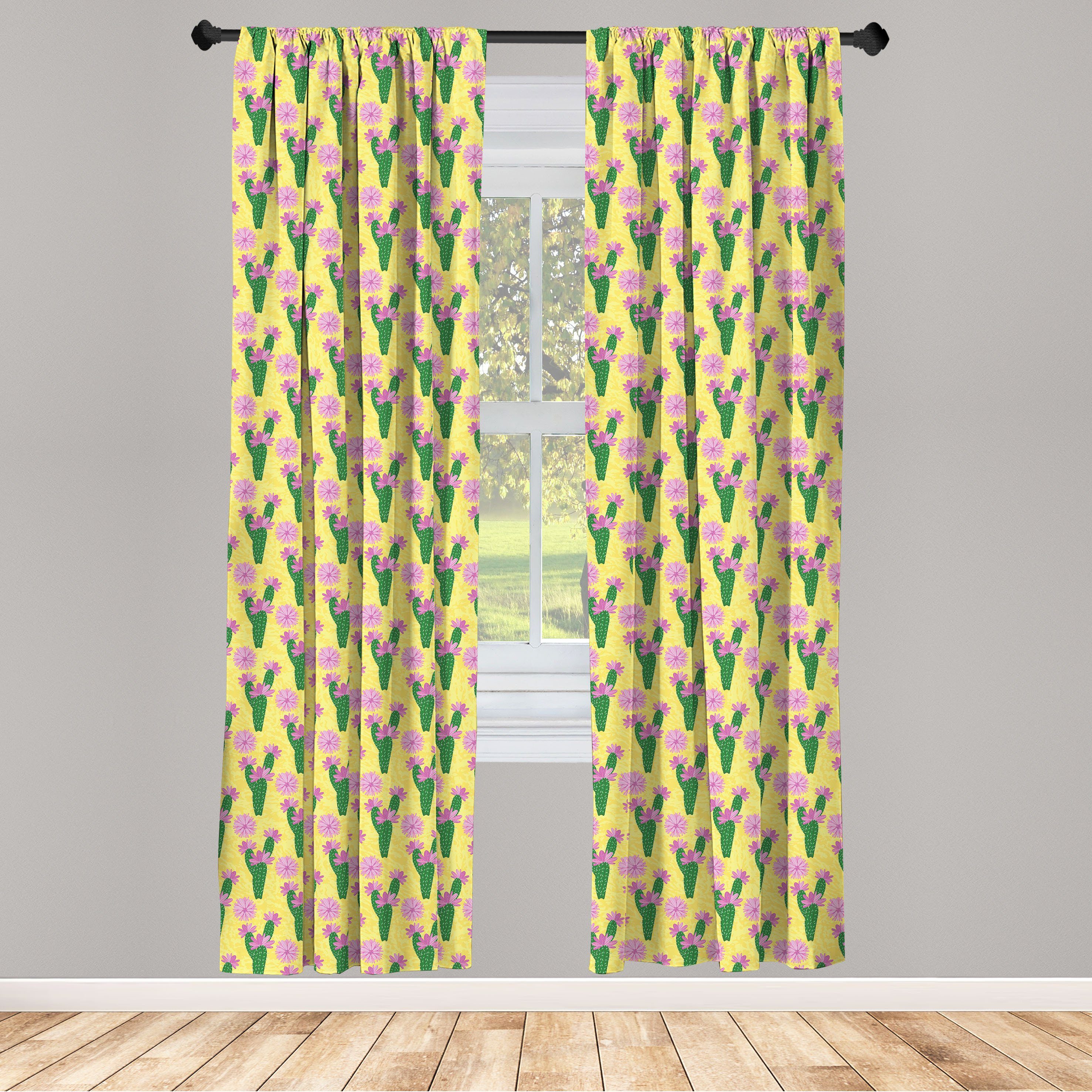 Gardine Vorhang für Wohnzimmer Schlafzimmer Dekor, Abakuhaus, Microfaser, Botanisch Kaktus mit Blumen