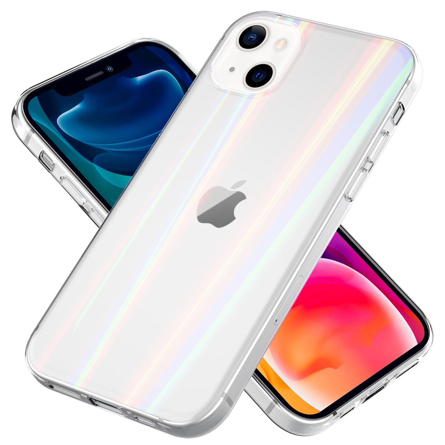 Nalia Smartphone-Hülle Apple iPhone 13, Klare Hartglas Hülle / Regenbogen  Effekt / Bunt Glänzend / Kratzfest