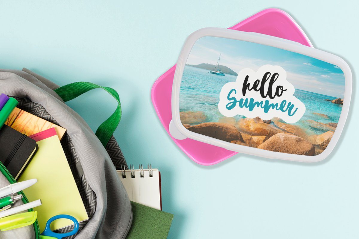 MuchoWow Lunchbox Sommer - Zitat - für Kunststoff rosa Meer, - Kinder, Kunststoff, Brotbox Brotdose Snackbox, Boot Erwachsene, (2-tlg), Mädchen