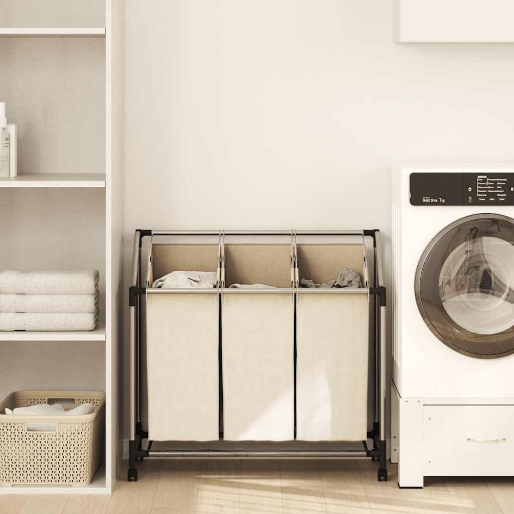 furnicato Wäschekorb mit 3 Taschen Creme Stahl (1 St) günstig online kaufen