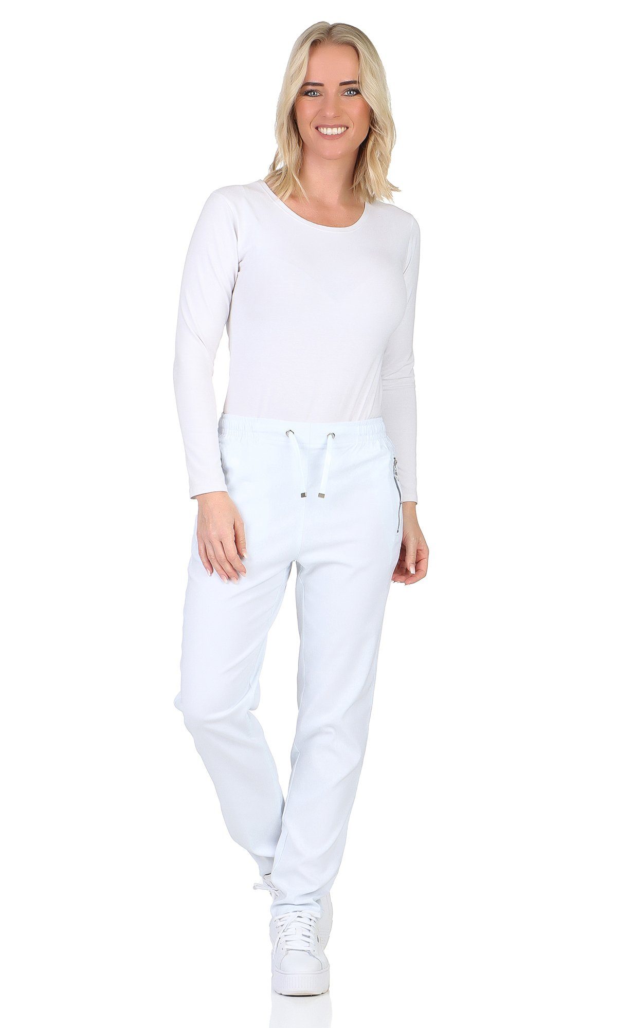 Alica Collection Chinohose Schlupfhose Damen Stretch Hose leichte Sommerhose - Kurzgröße mit Gummibund & Kordelzug, in großen Größen erhältlich