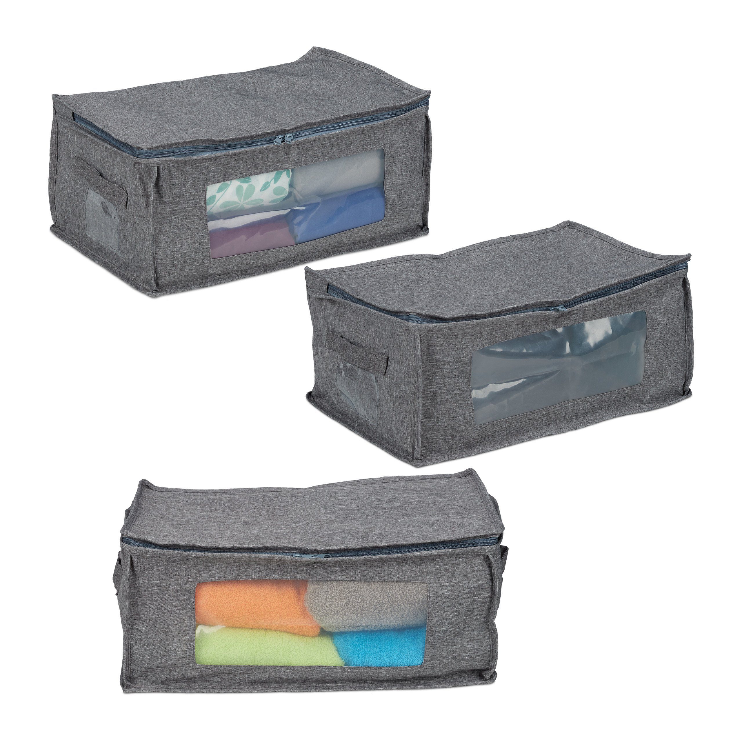 relaxdays Unterbettkommode Aufbewahrungstasche 3er Set (3 St), grau