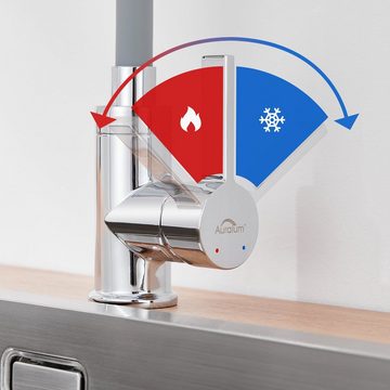 AuraLum pro Küchenarmatur Wasserhahn Küchen mit Flexible Silikonschlauch Hochdruck Mischbatterie mit 2 Strahlarten,360° Drehbar,Grau