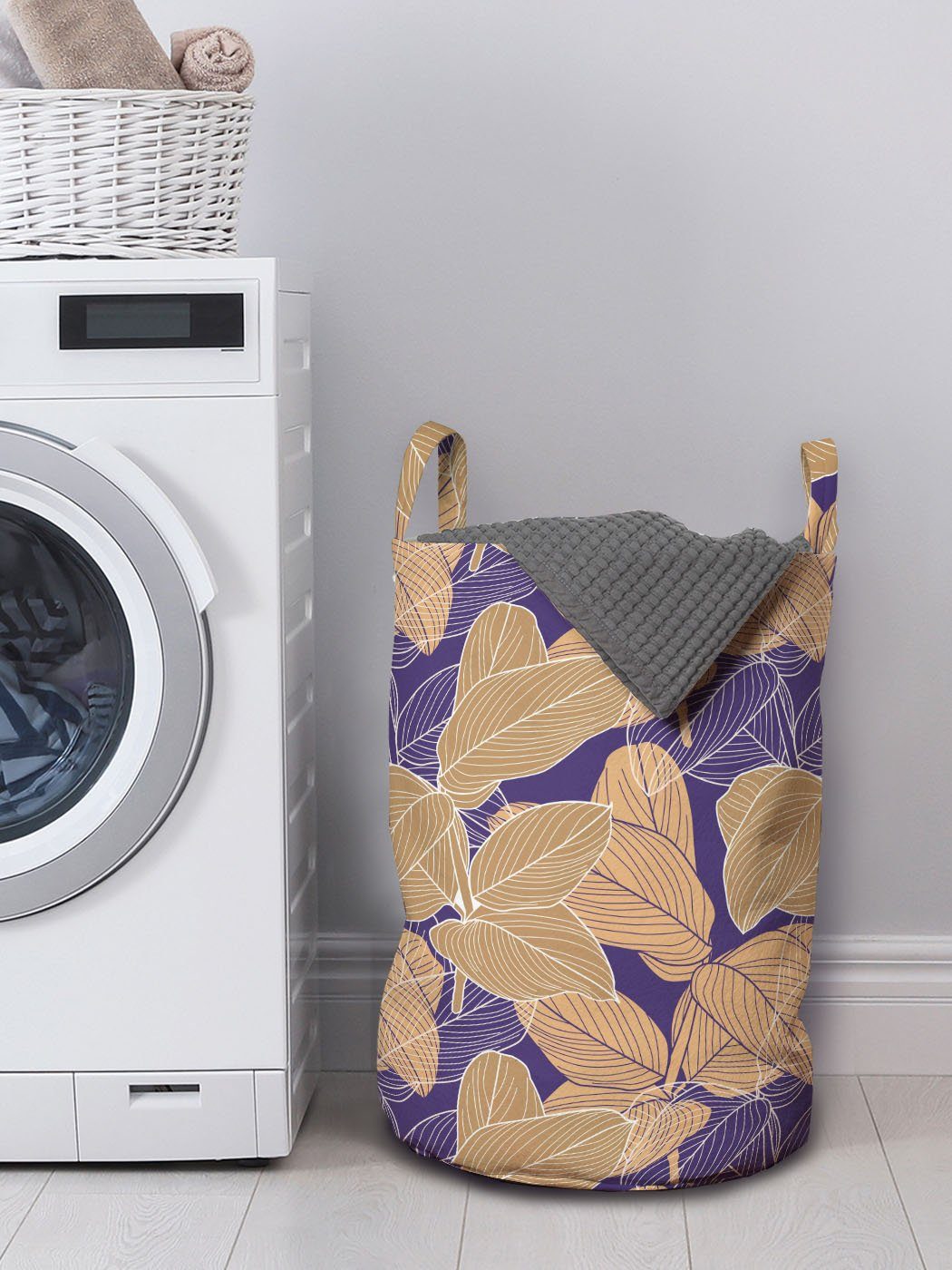 Abakuhaus Wäschesäckchen Wäschekorb Waschsalons, für mit Griffen hawaiisch Kordelzugverschluss Blatt Gestreifte Silhouetten